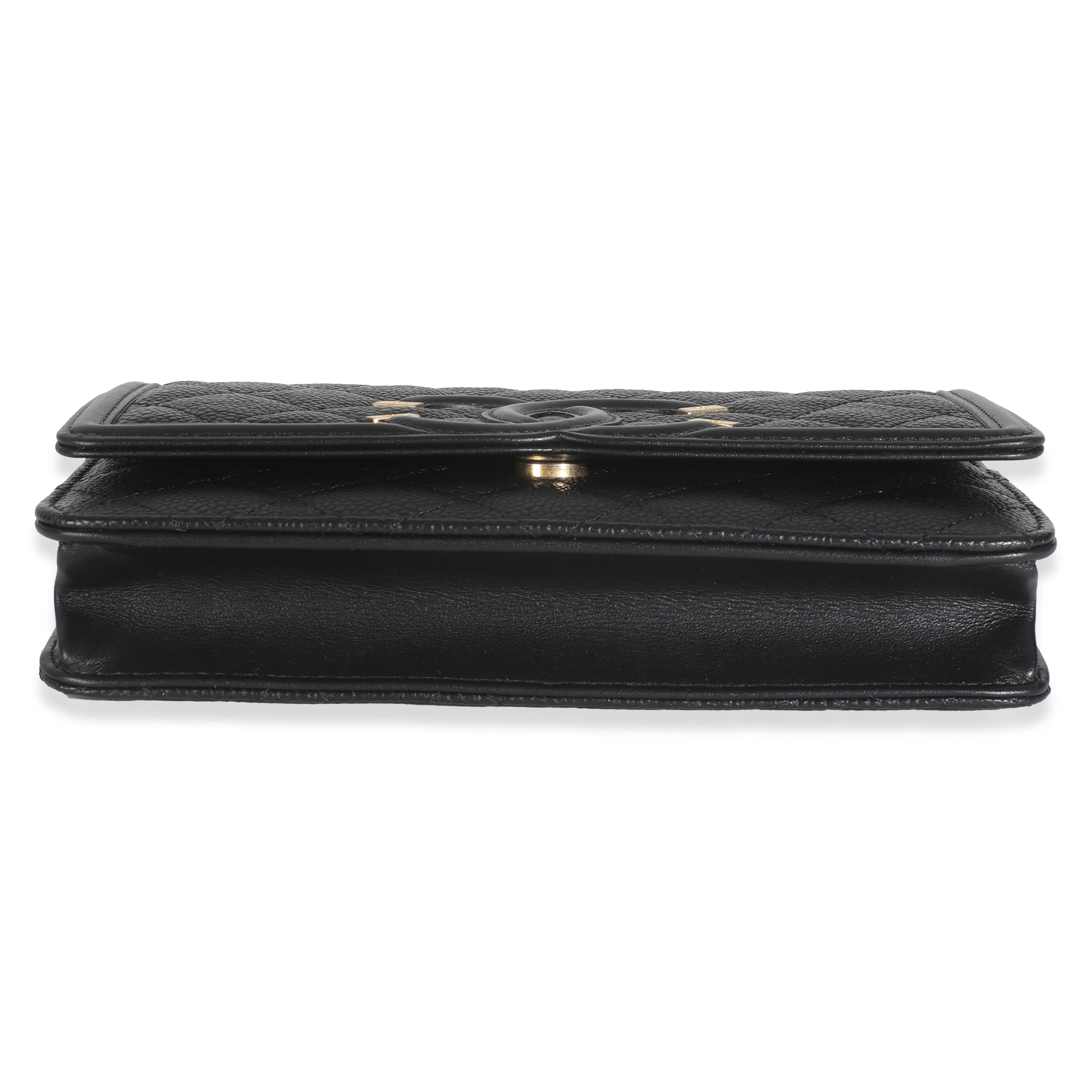 Black Quilted Caviar Filigree Wallet On Chain - Image 5