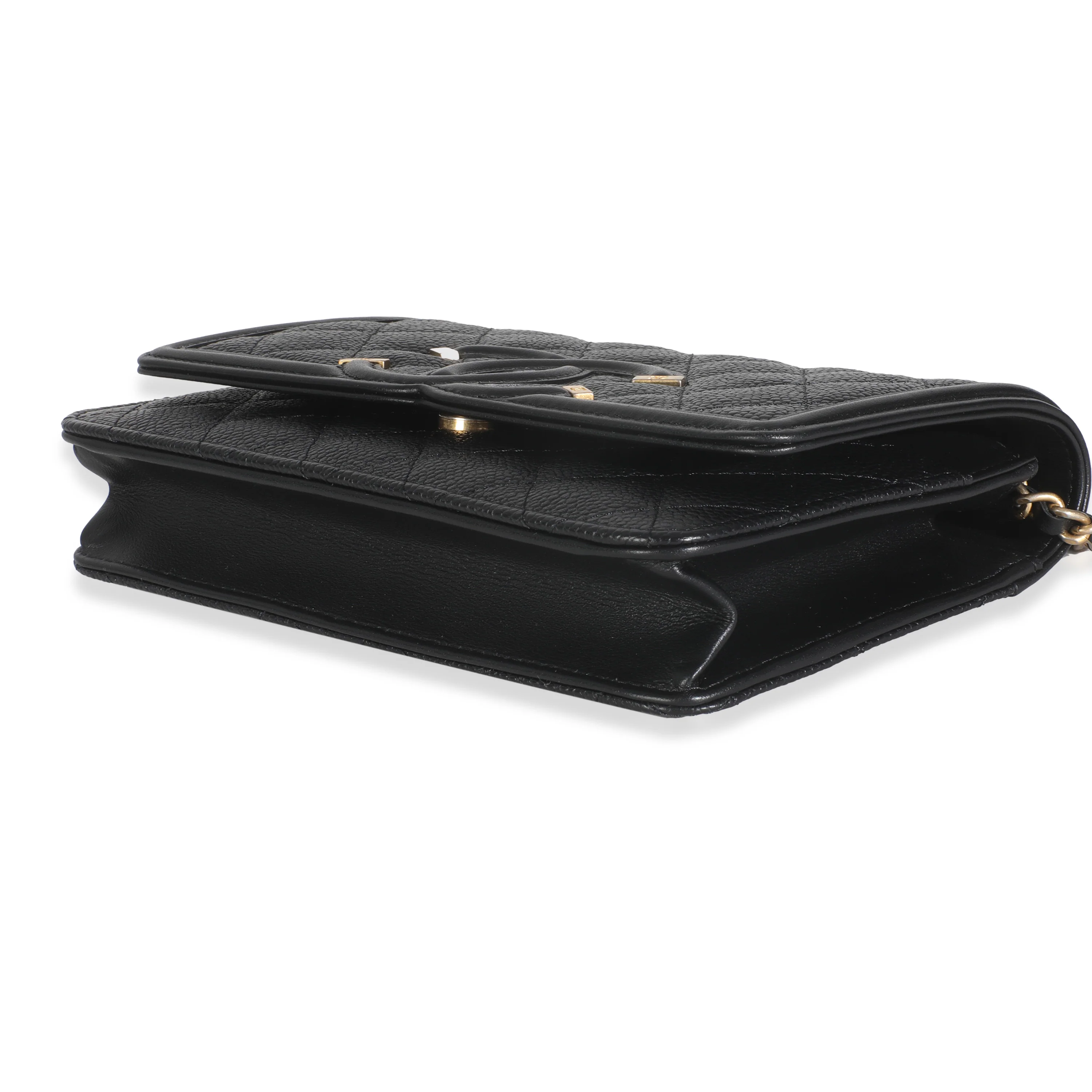 Black Quilted Caviar Filigree Wallet On Chain - Image 6