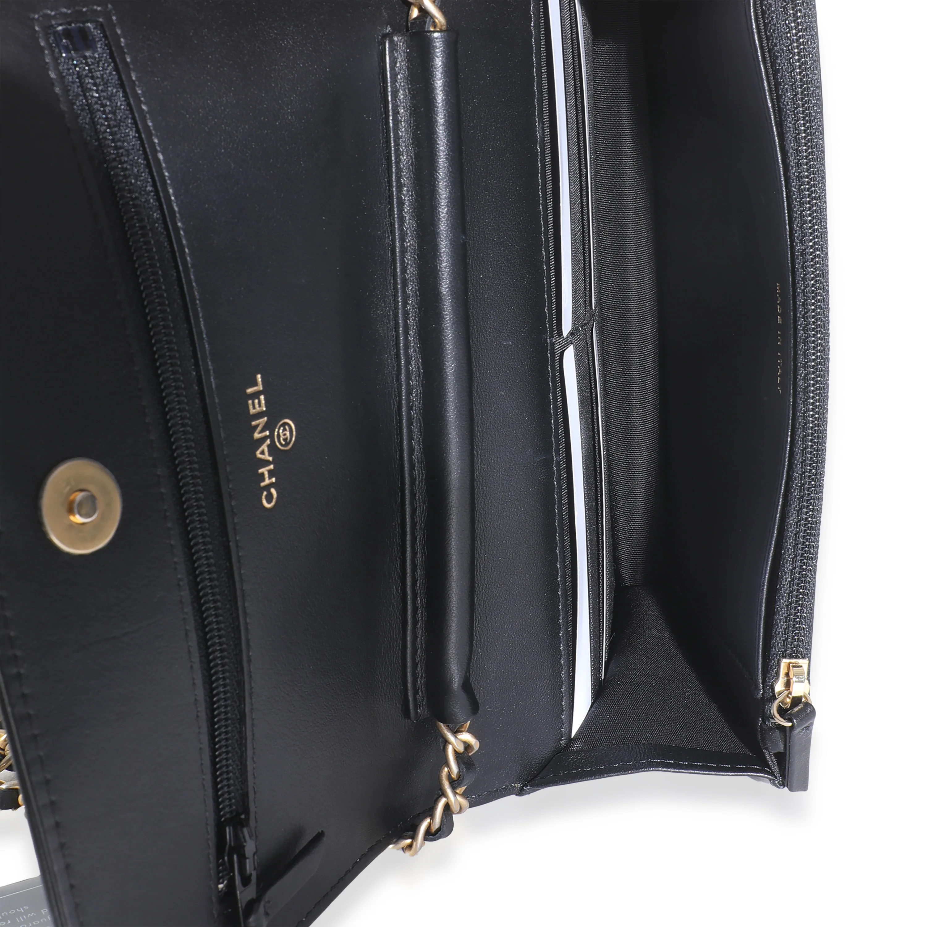 Black Quilted Caviar Filigree Wallet On Chain - Image 8