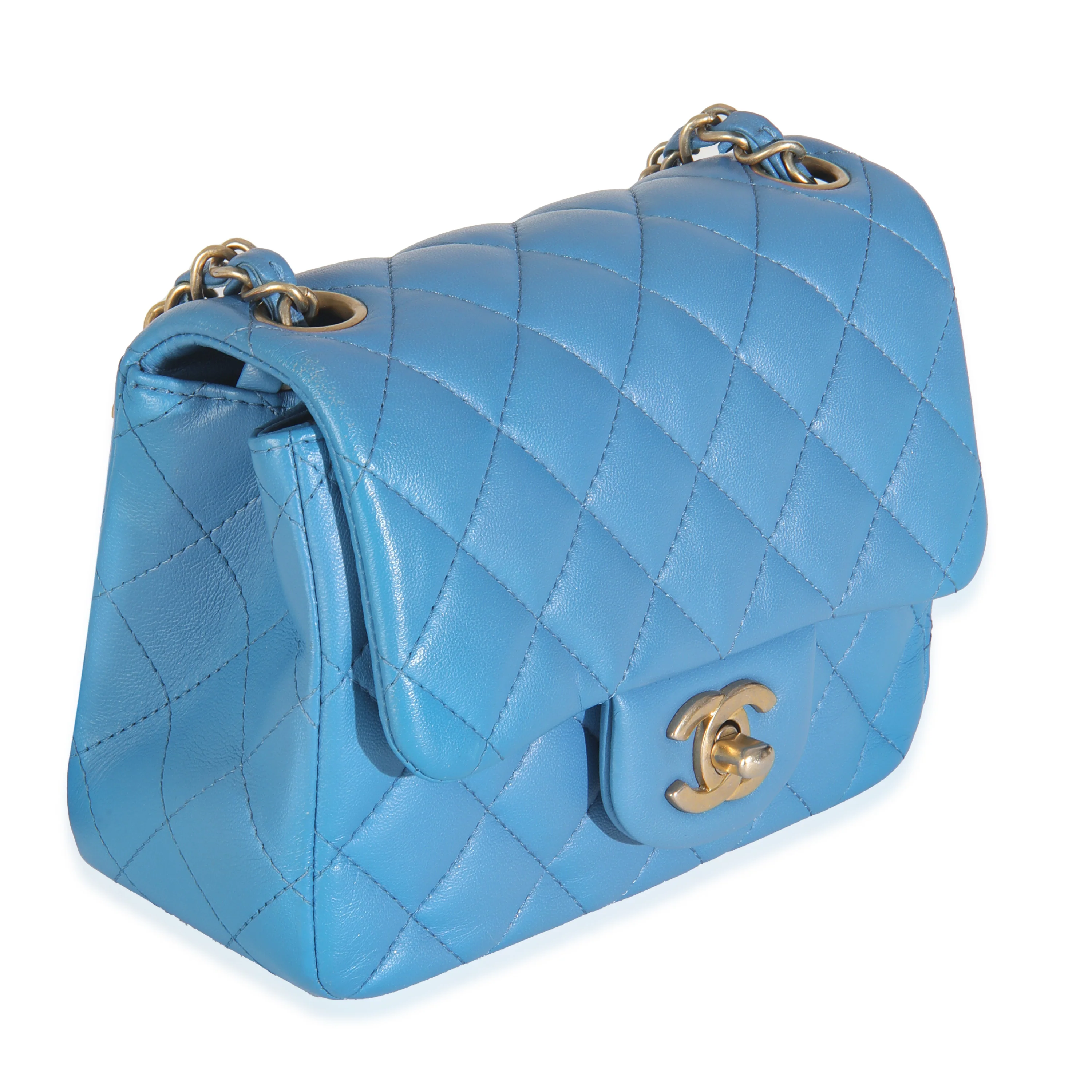 Blue Quilted Lambskin Mini Square Flap Bag - Image 3
