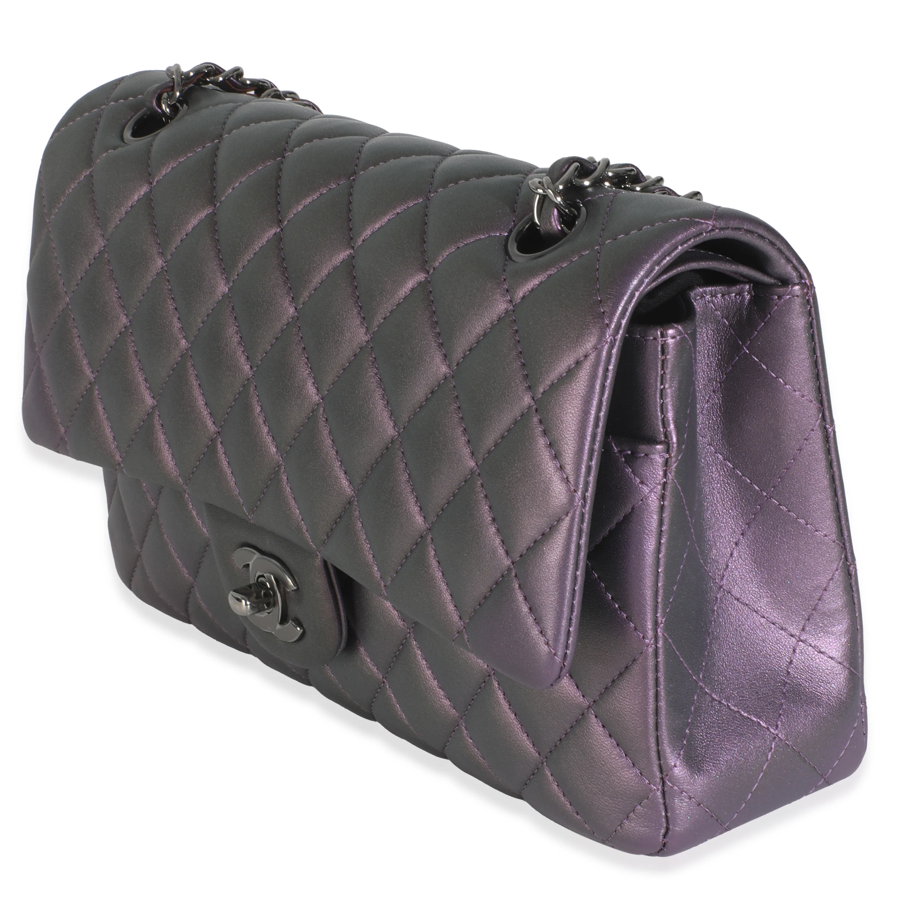Purple Quilted Iridescent Lambskin Medium Classic Double Flap Bag - Image 2