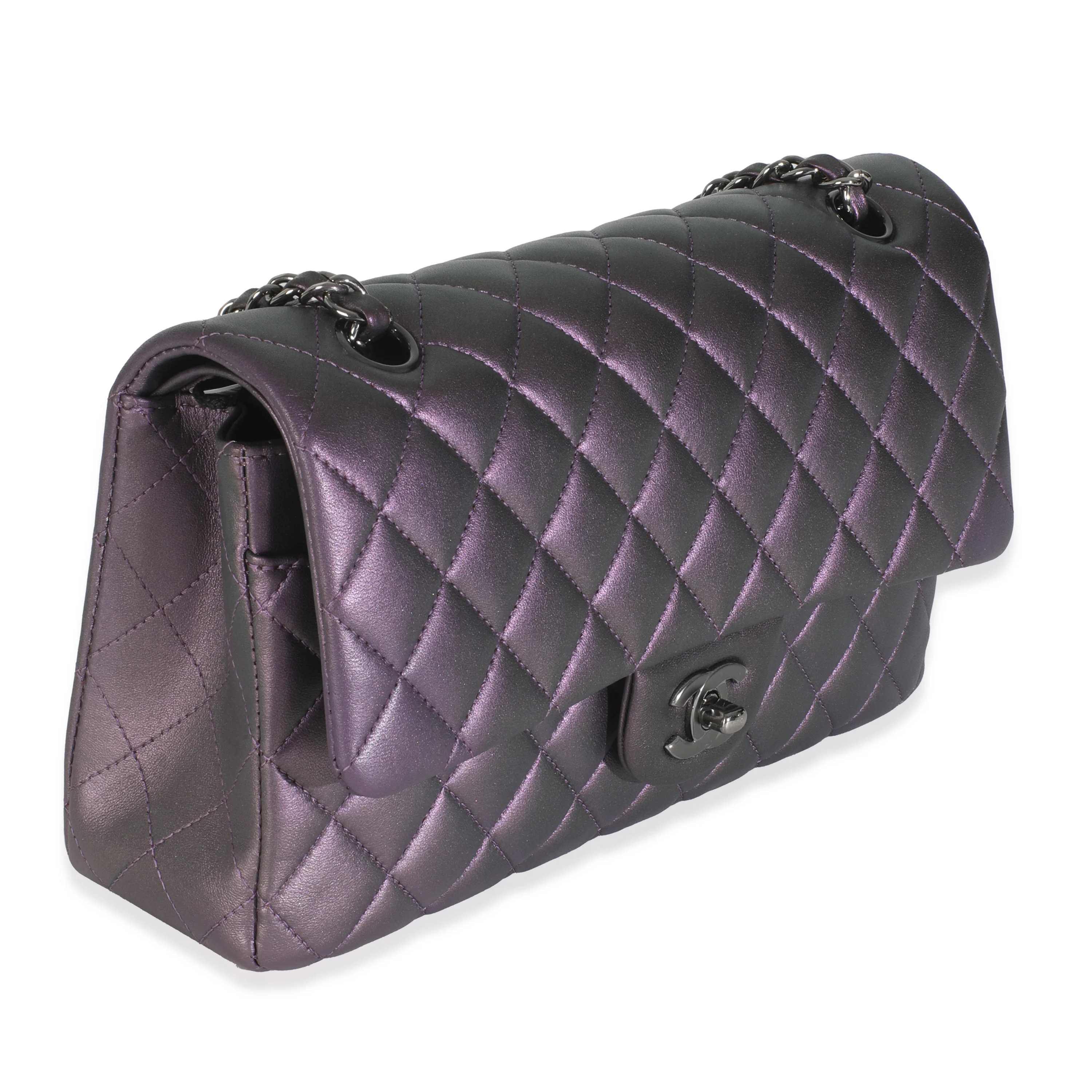 Purple Quilted Iridescent Lambskin Medium Classic Double Flap Bag - Image 3