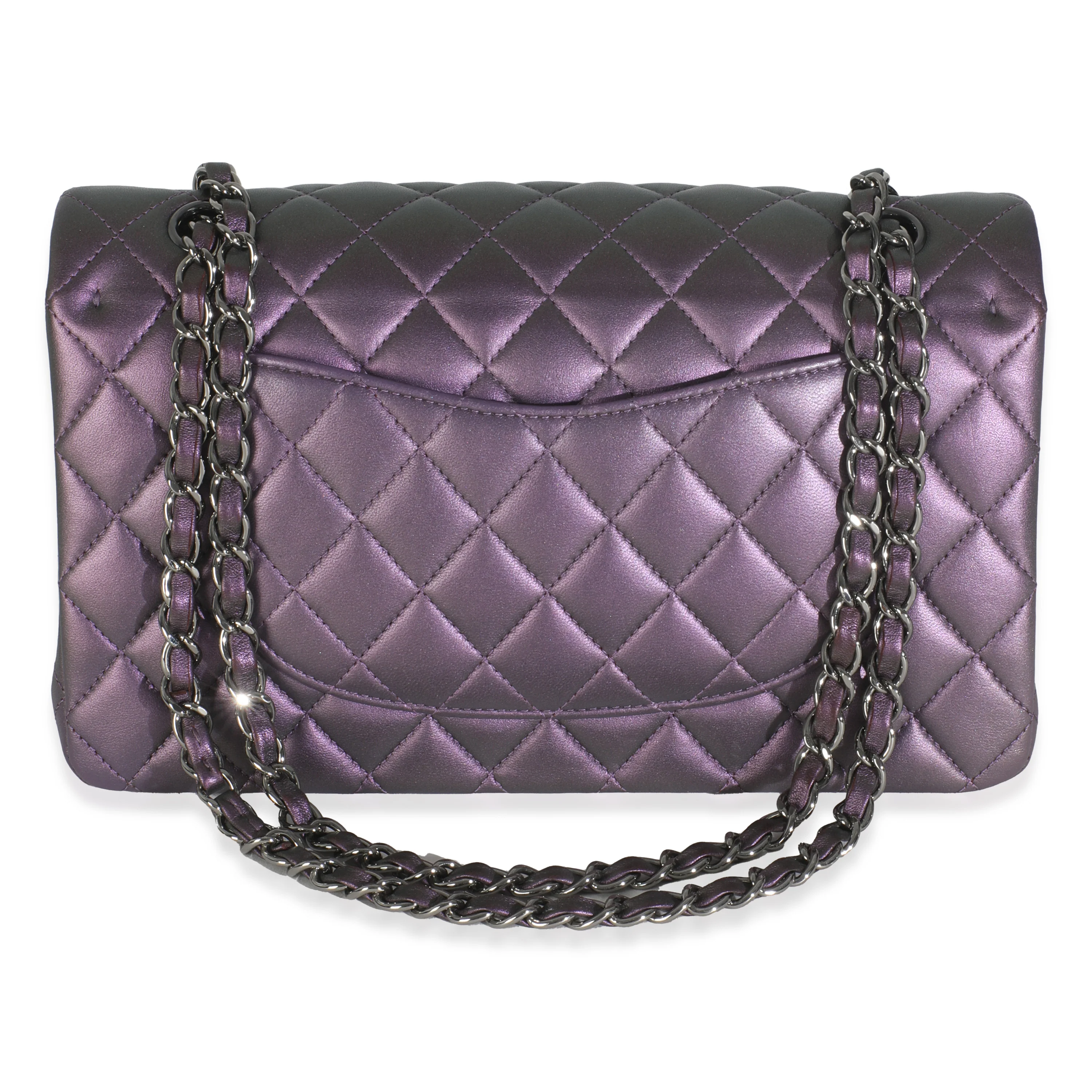 Purple Quilted Iridescent Lambskin Medium Classic Double Flap Bag - Image 4