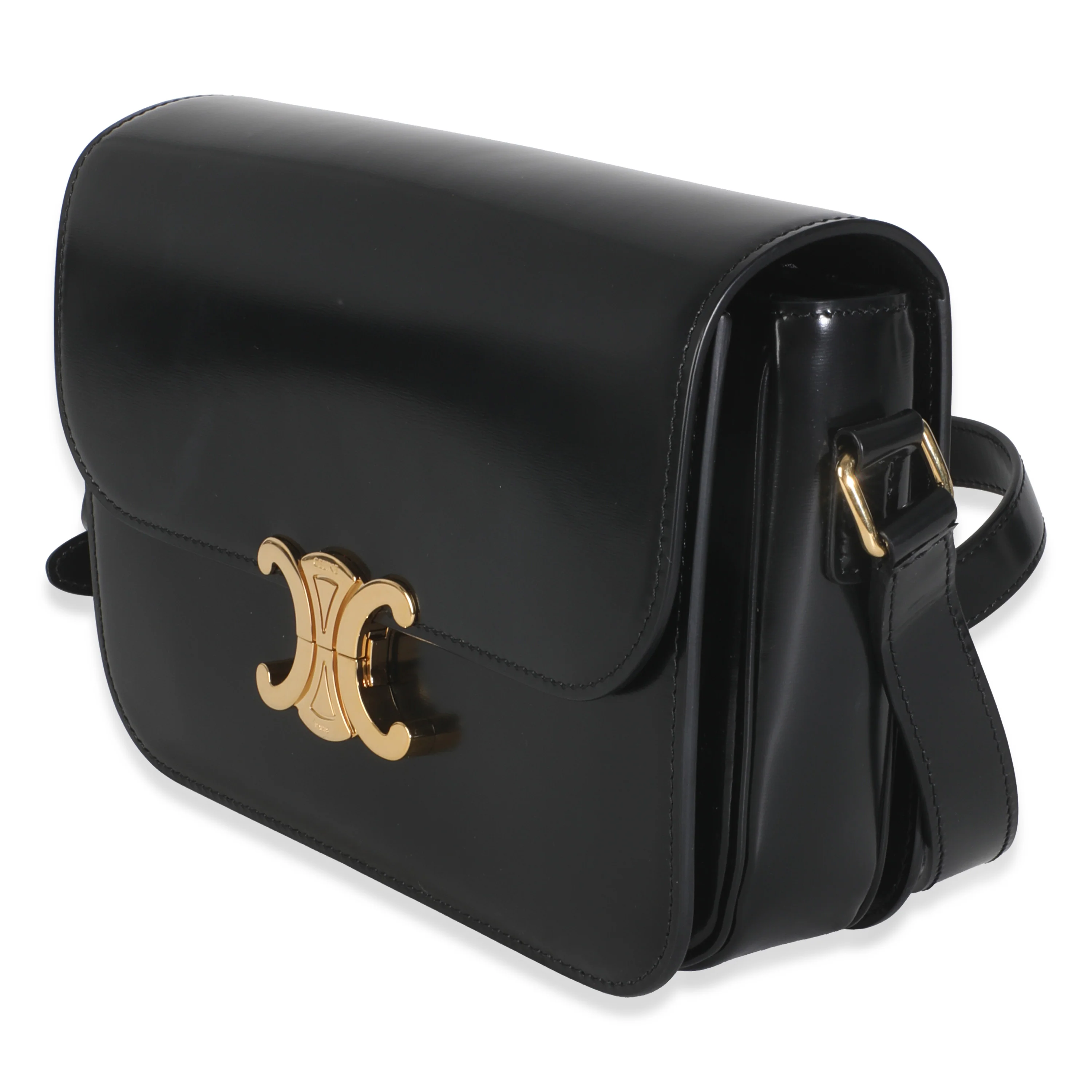 Black Shiny Calfskin Medium Triomphe Bag - Image 2