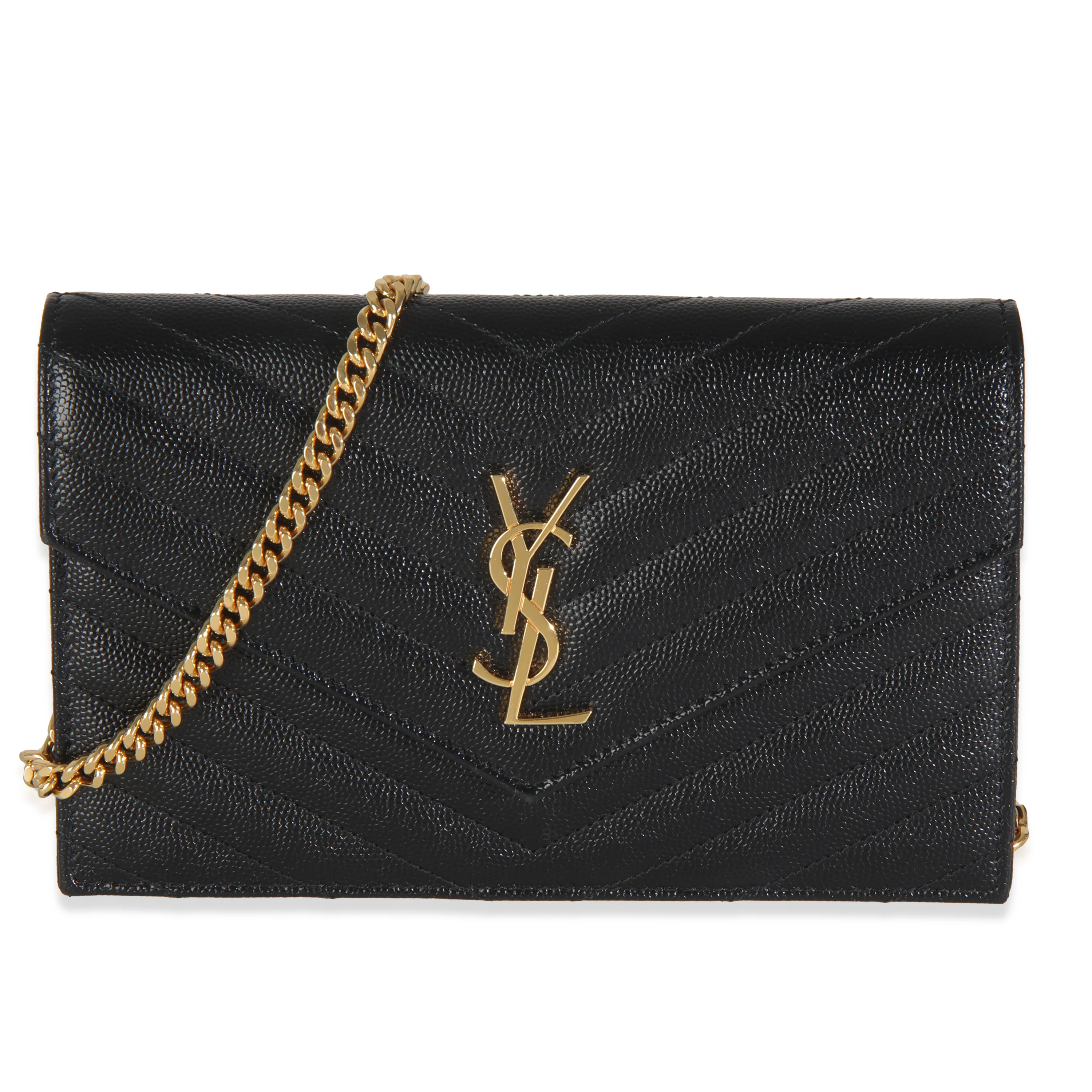 Black Grain De Poudre Cassandre Envelope Chain Wallet