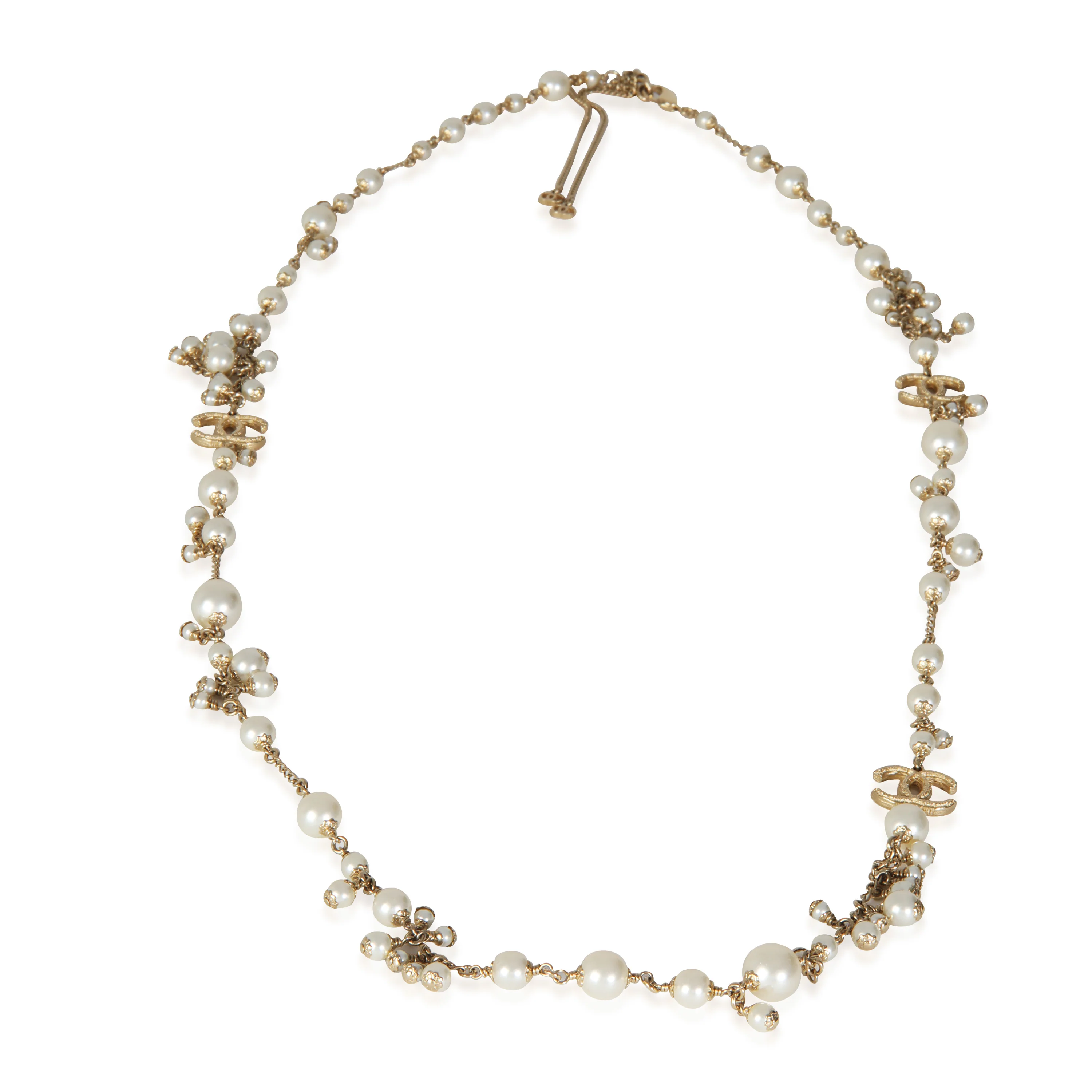 Gold-Plated  2011 Faux Pearl CC Station Necklace - Image 2