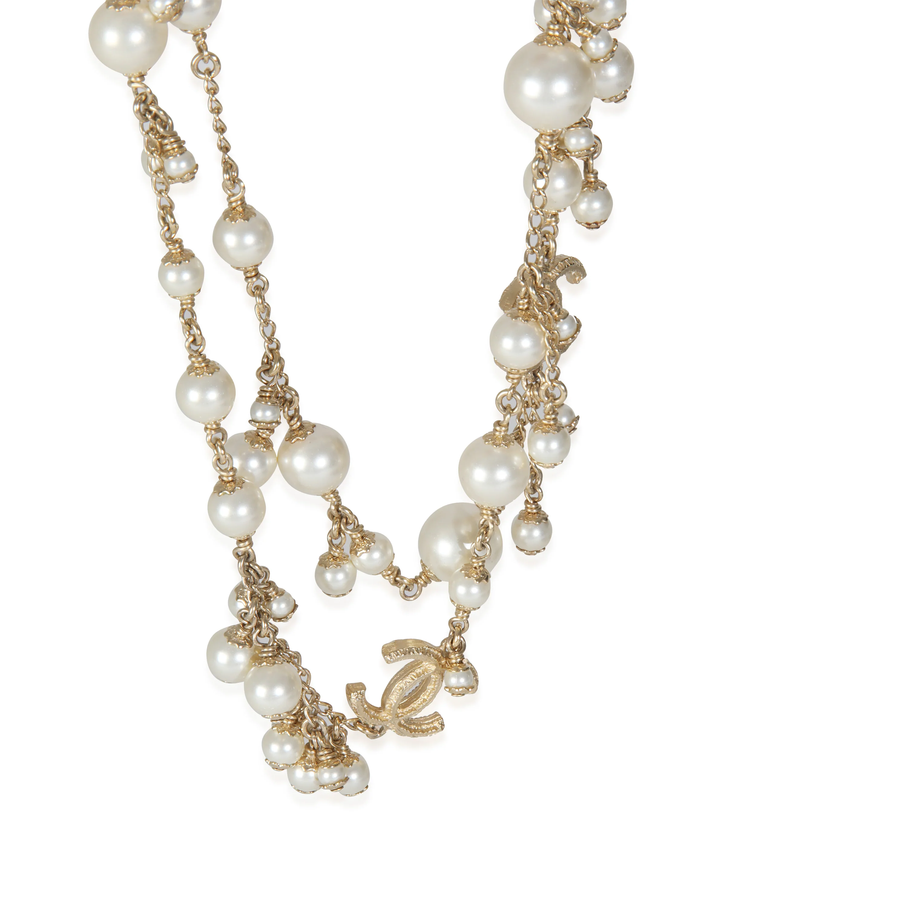 Gold-Plated  2011 Faux Pearl CC Station Necklace - Image 3