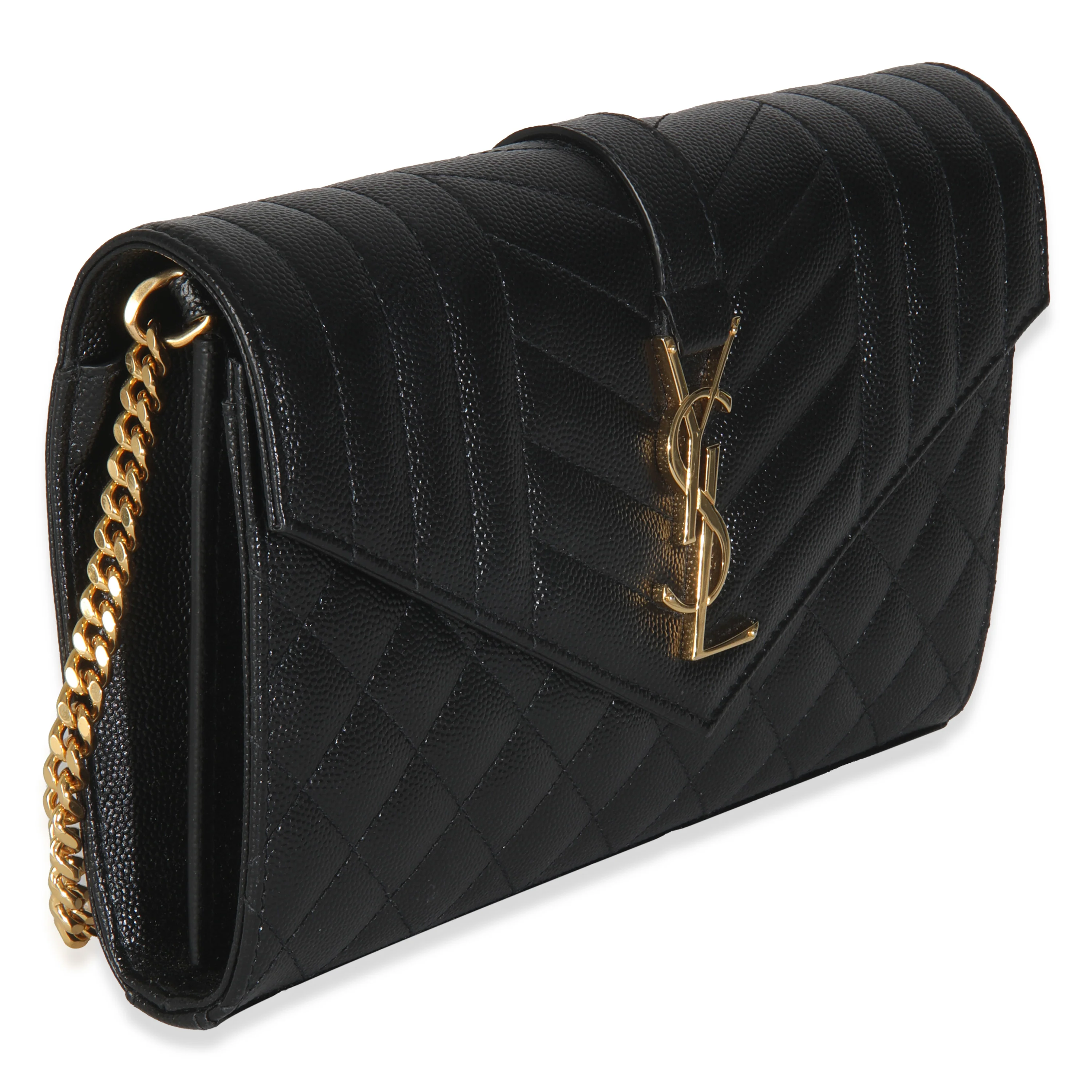 Black Grain De Poudre Matelasse Triquilt Monogram Chain Wallet - Image 3