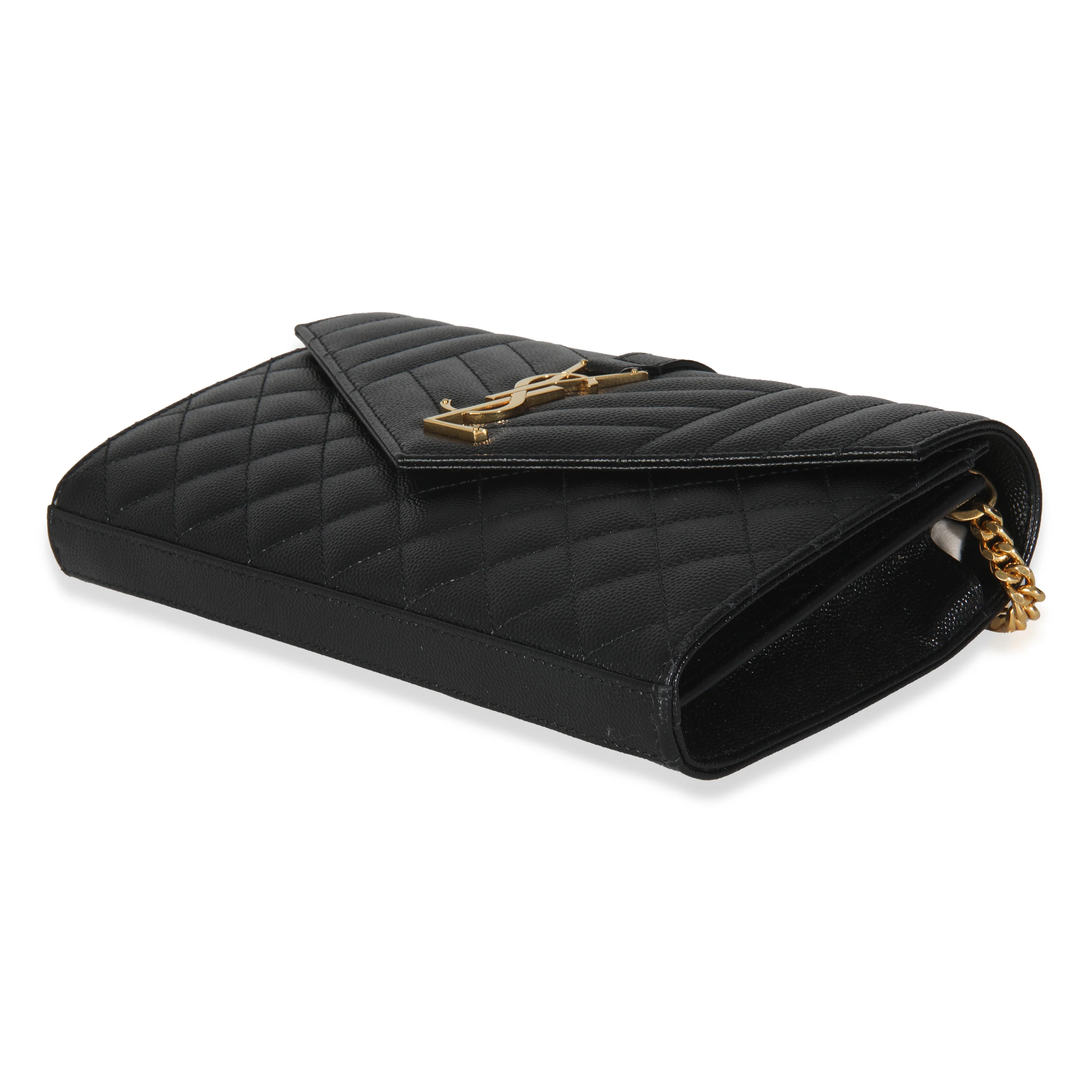 Black Grain De Poudre Matelasse Triquilt Monogram Chain Wallet - Image 7