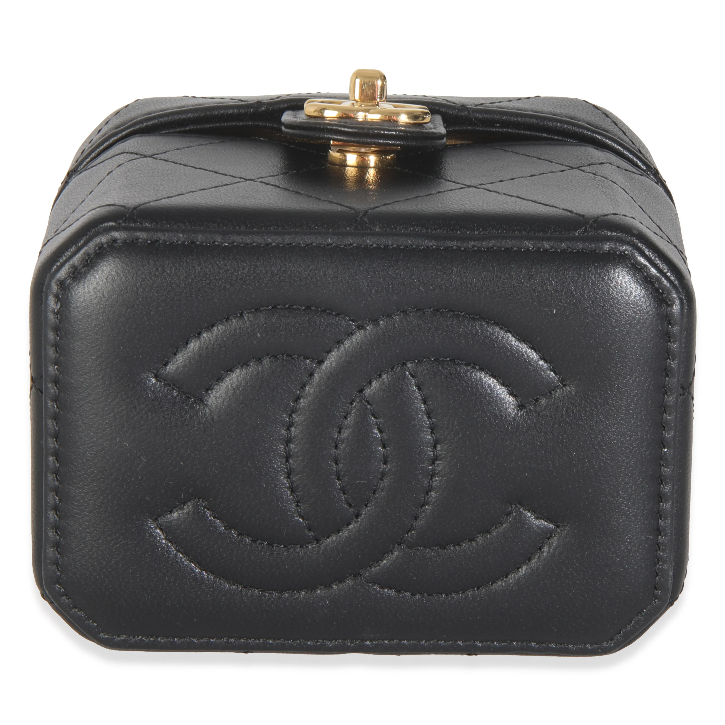 Black Quilted Lambskin Vanity Clutch With Chain - Image 5