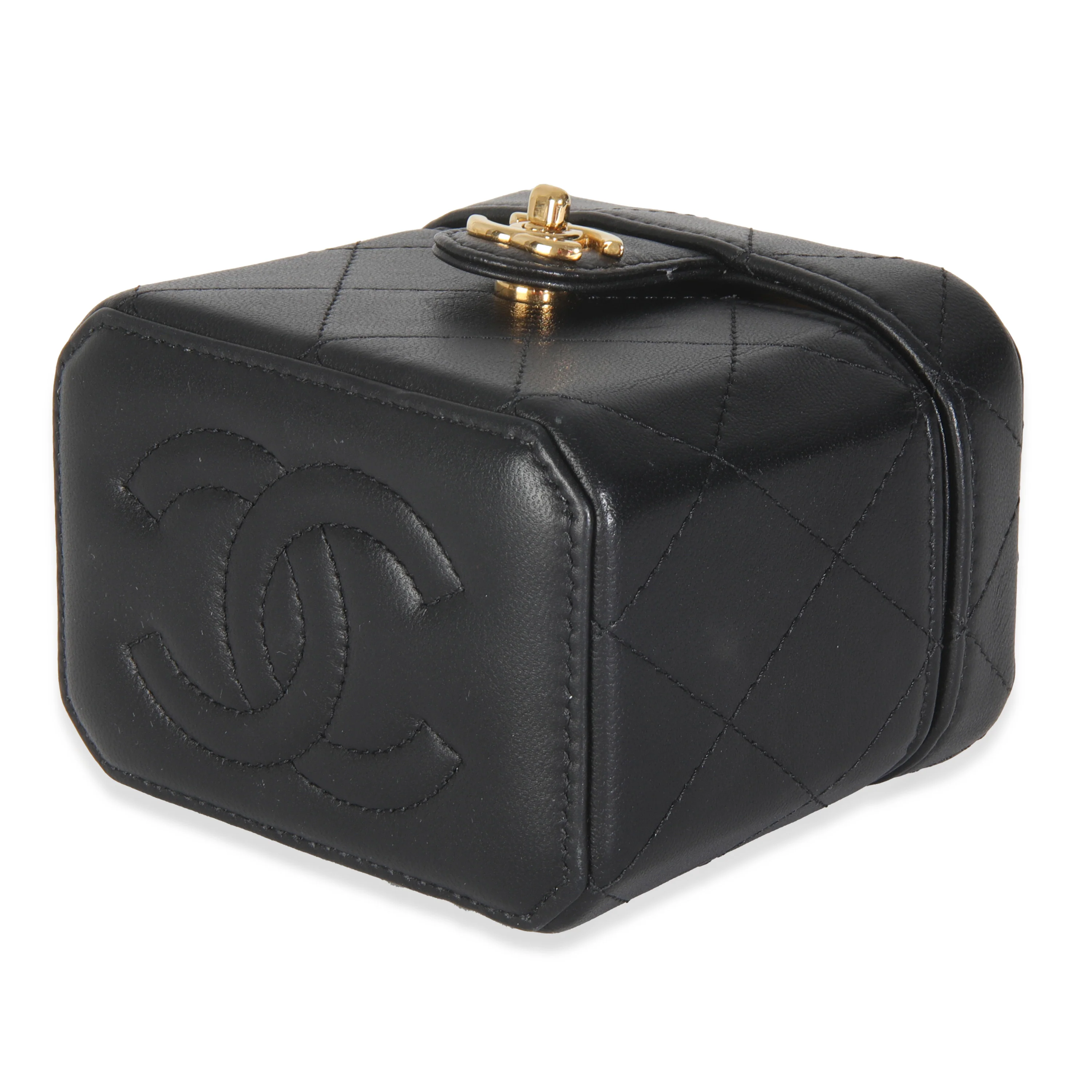 Black Quilted Lambskin Vanity Clutch With Chain - Image 7