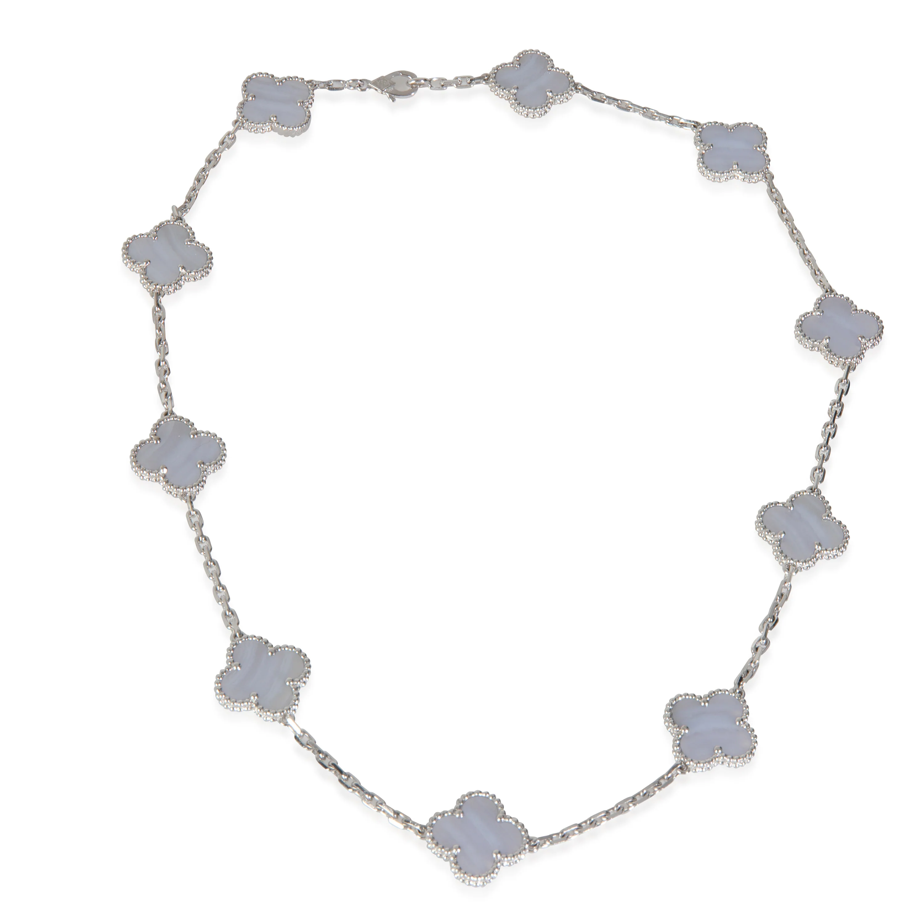 White Gold Chalcedony Vintage Alhambra 10 Station Necklace - Image 3