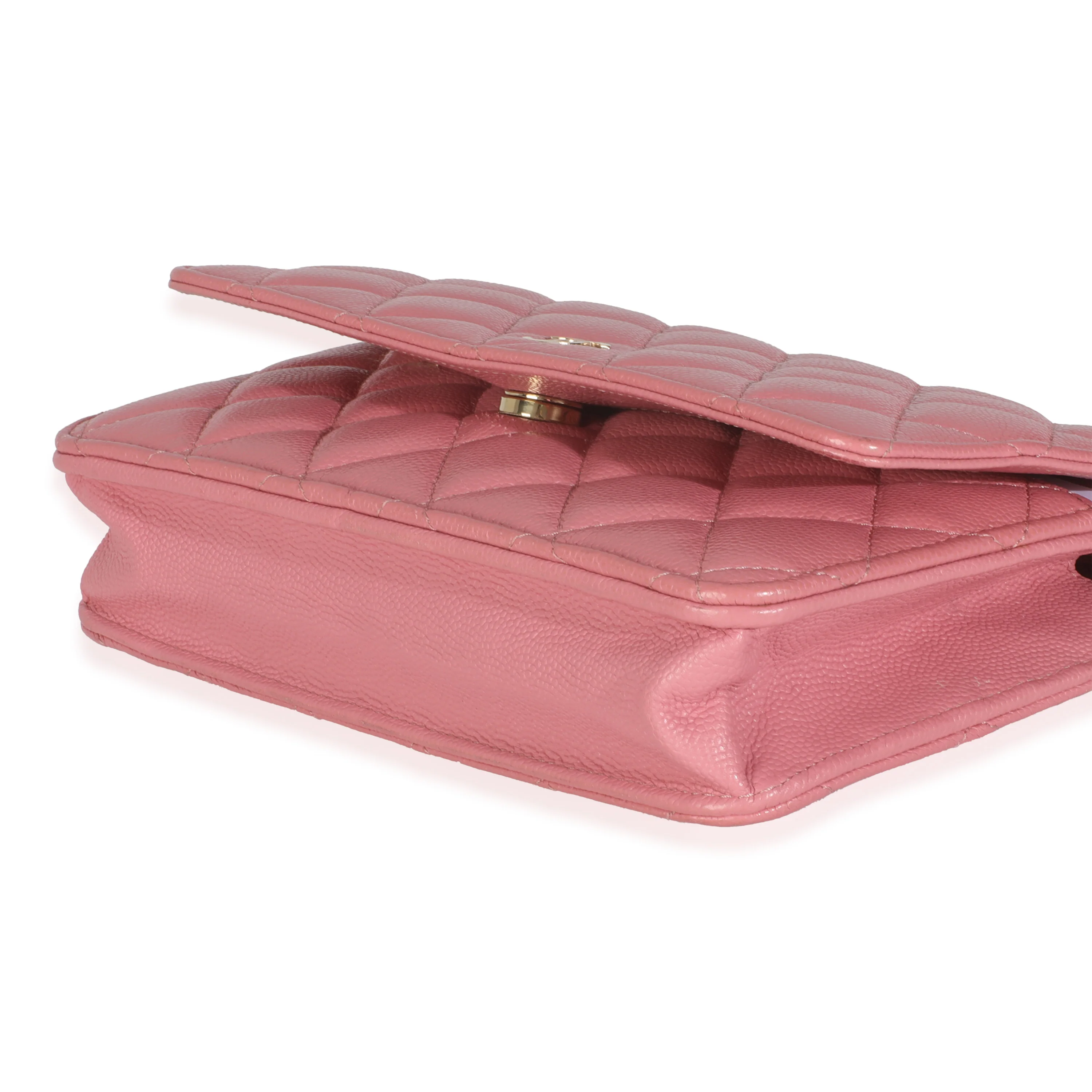 Pink Quilted Caviar Classic Wallet On Chain - Image 7