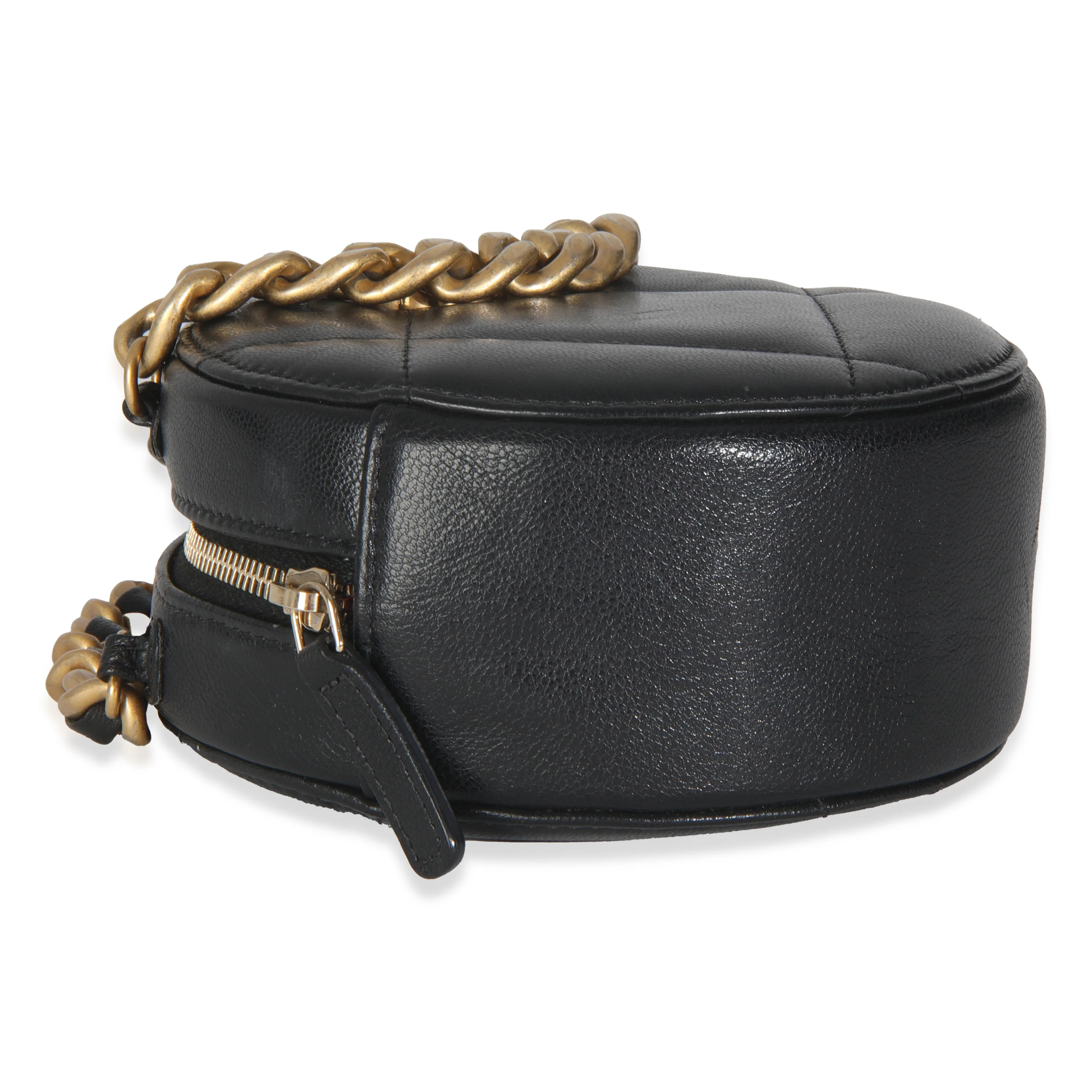 19 Black Quilted Lambskin Round Clutch With Chain - Image 6