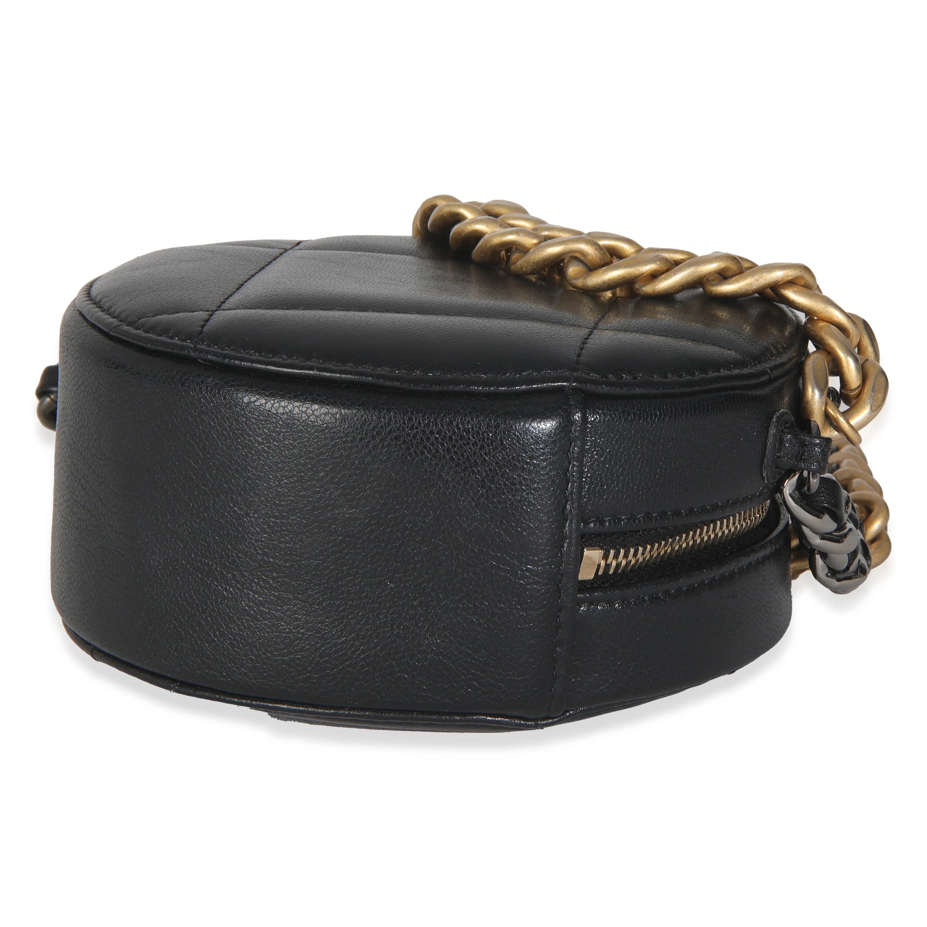 19 Black Quilted Lambskin Round Clutch With Chain - Image 7