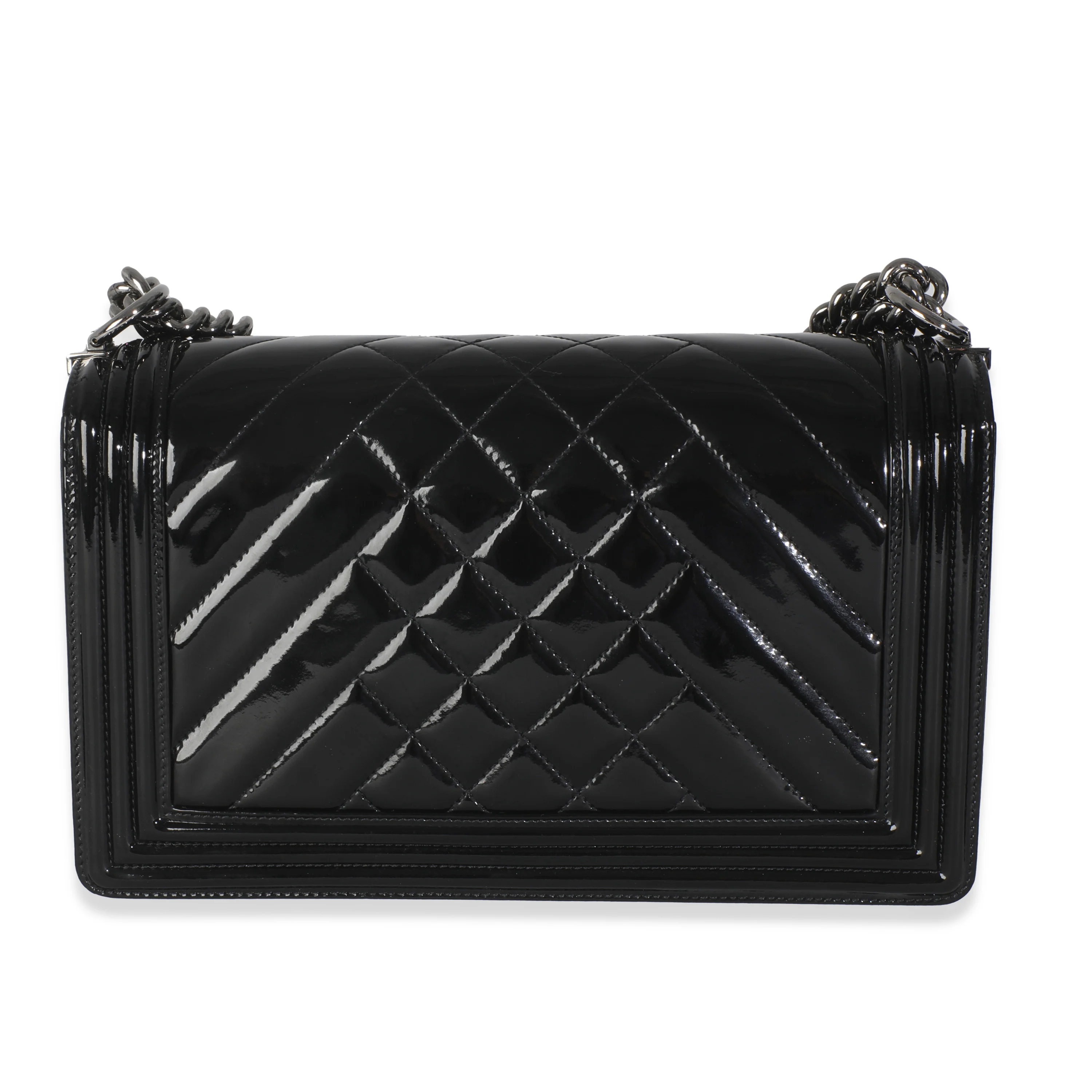 Black Patent Chevron Old Medium Boy Bag - Image 4