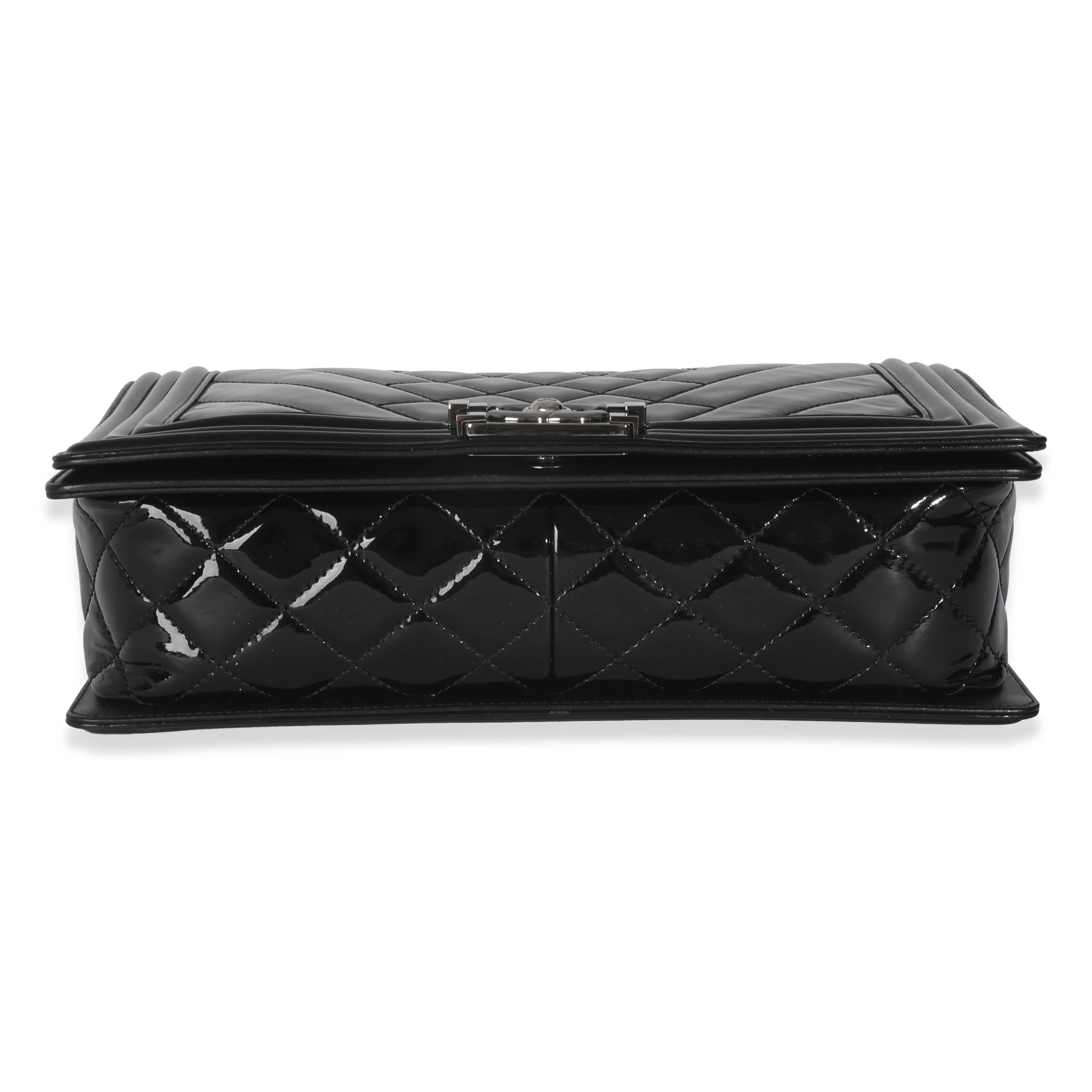 Black Patent Chevron Old Medium Boy Bag - Image 5