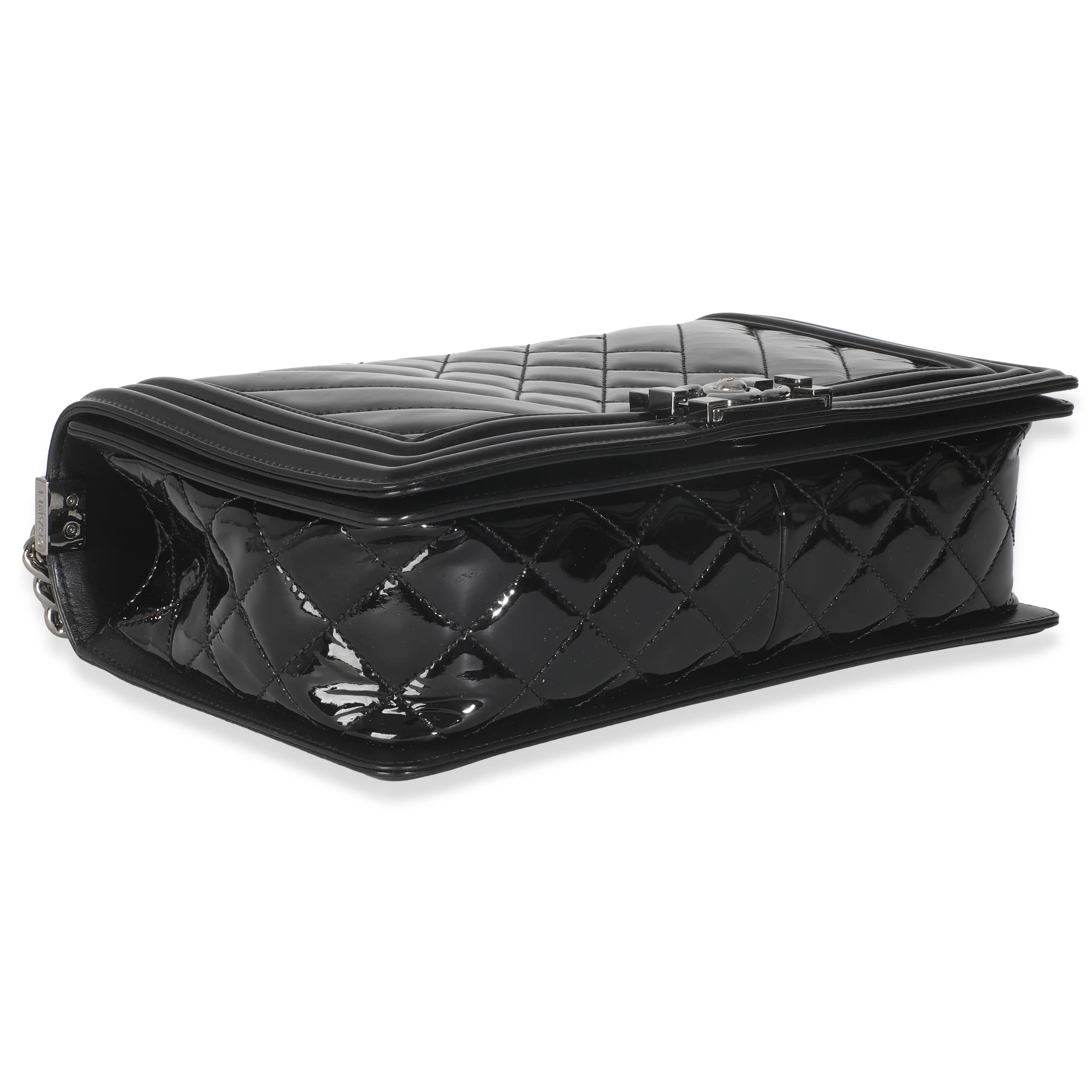 Black Patent Chevron Old Medium Boy Bag - Image 6