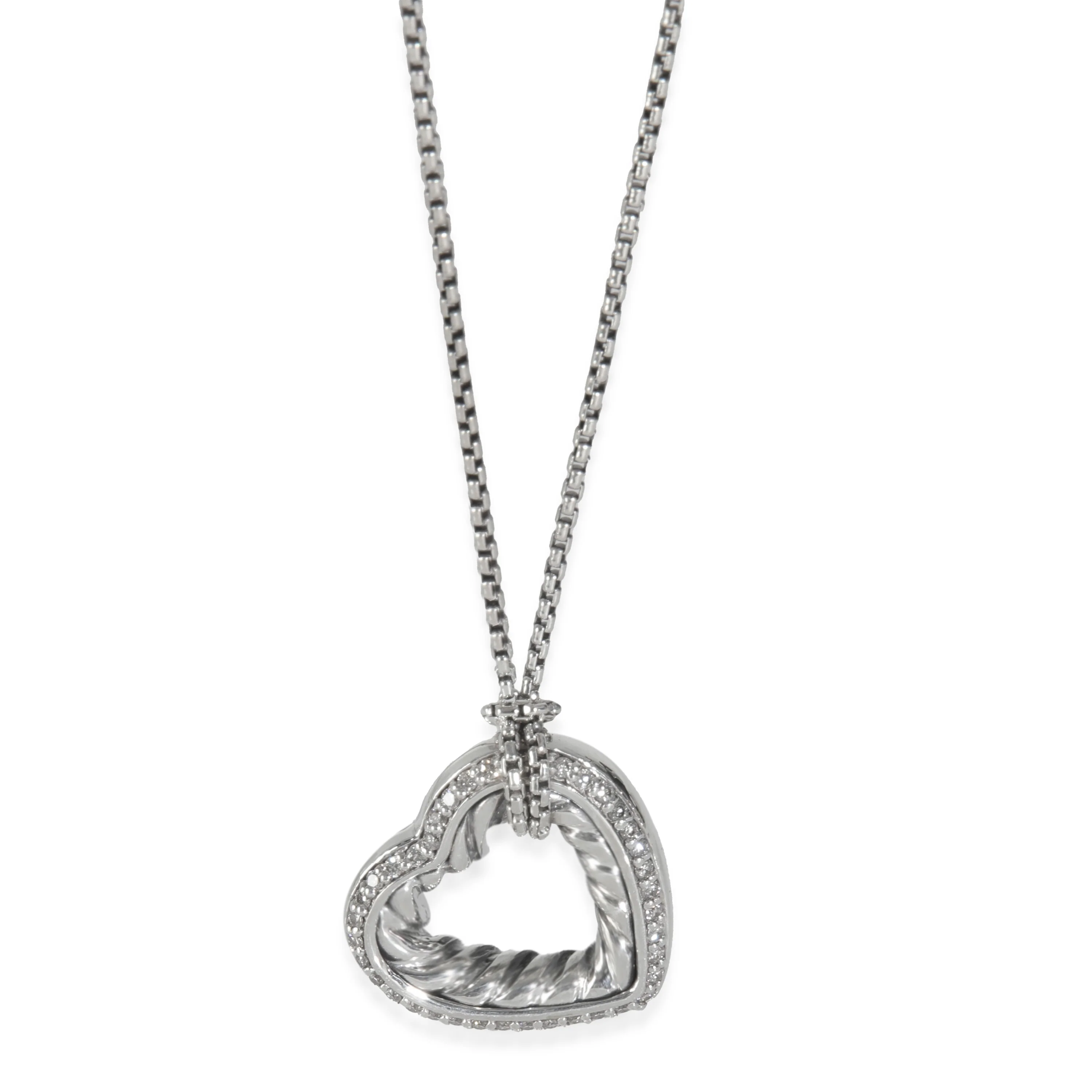 Sterling Silver Diamond Cable Heart Pendant