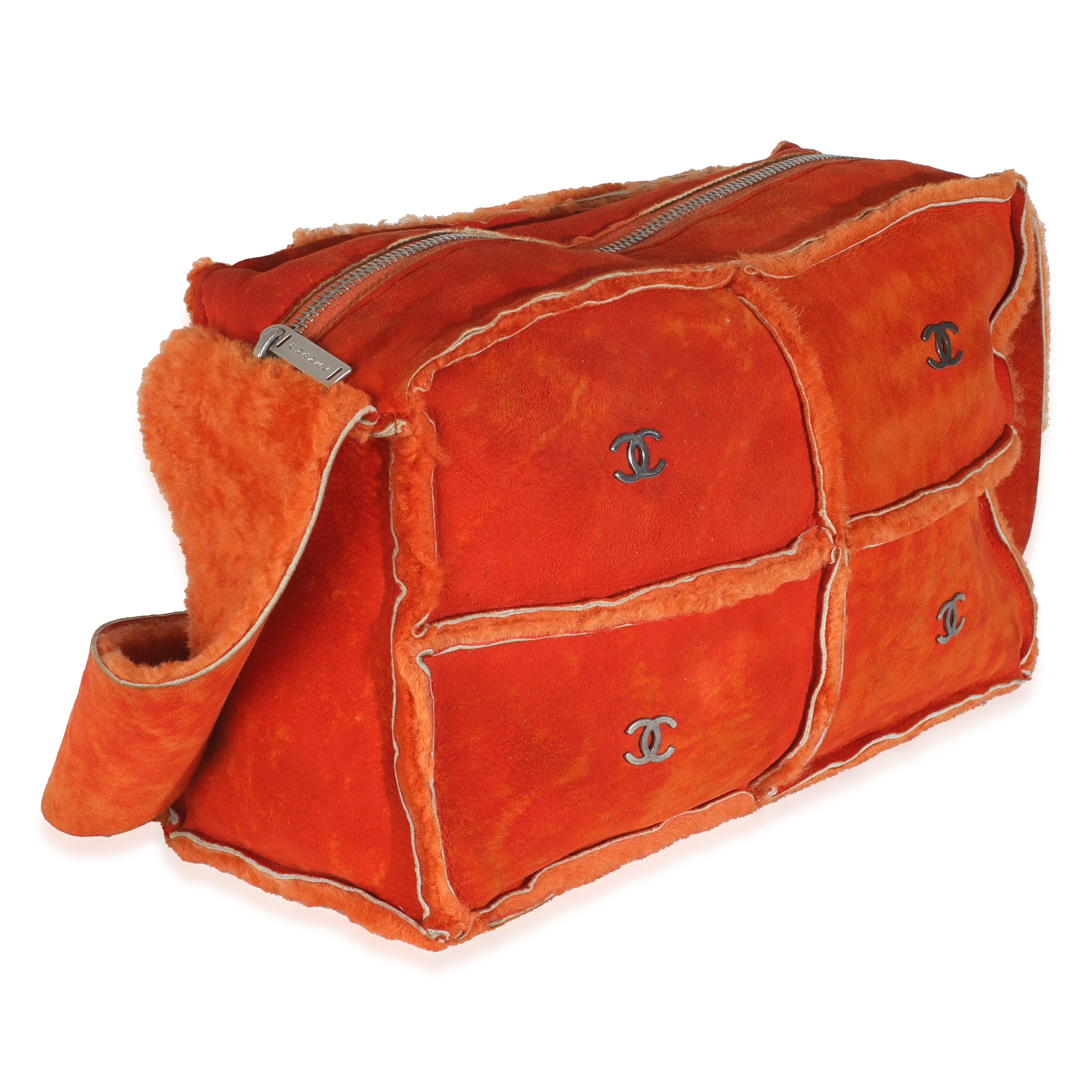 Vintage Orange Suede Shearling CC Logo Messenger - Image 3