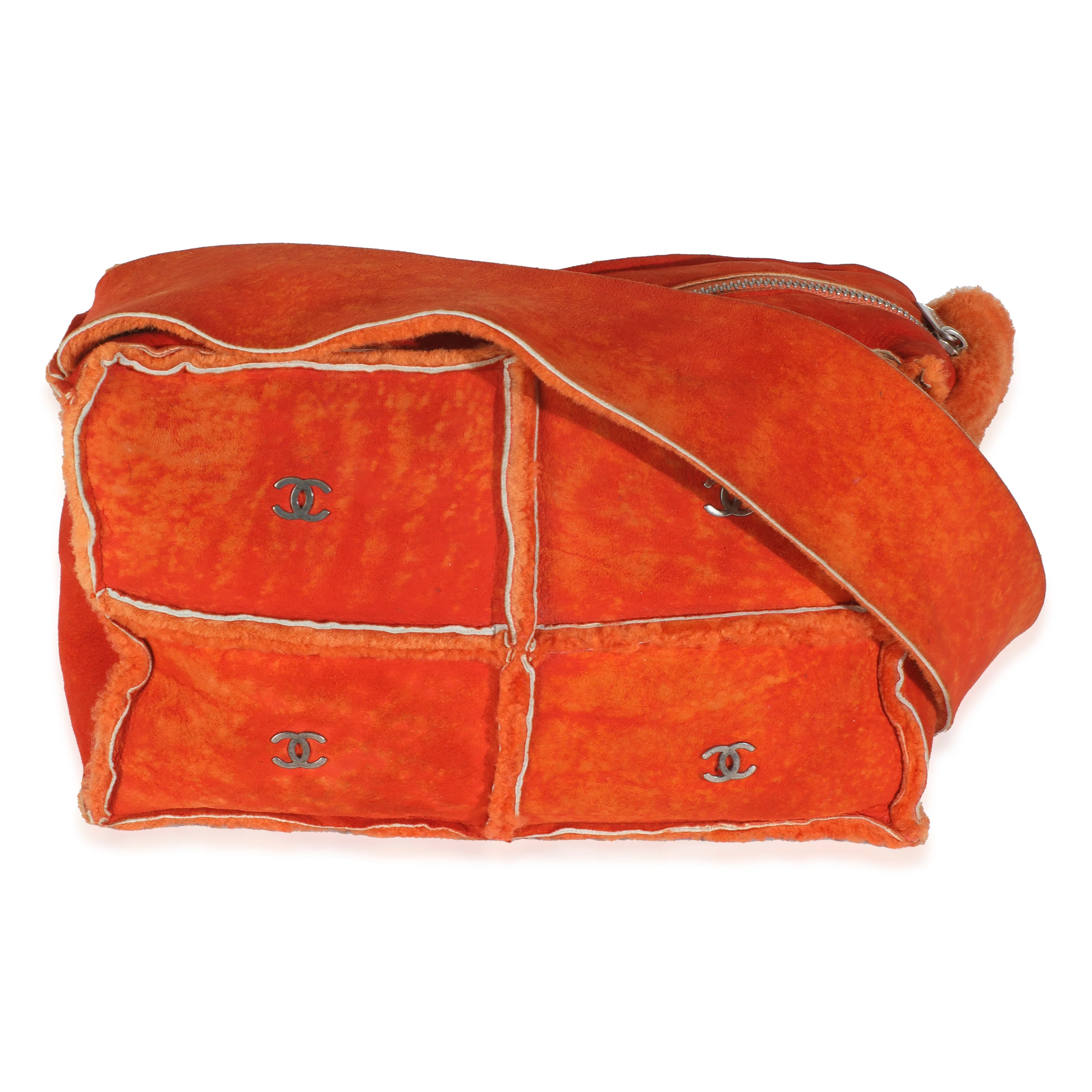 Vintage Orange Suede Shearling CC Logo Messenger - Image 4