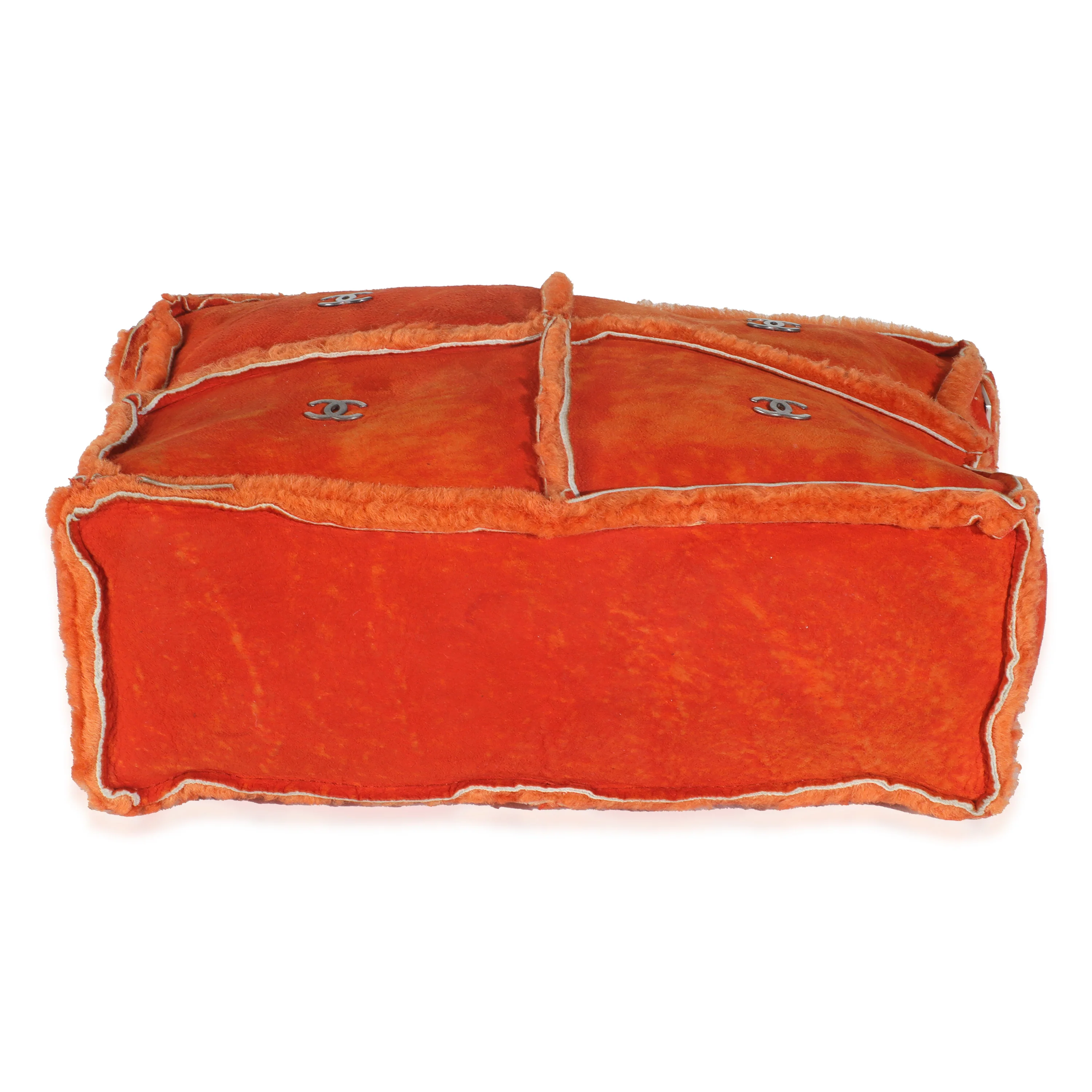 Vintage Orange Suede Shearling CC Logo Messenger - Image 5