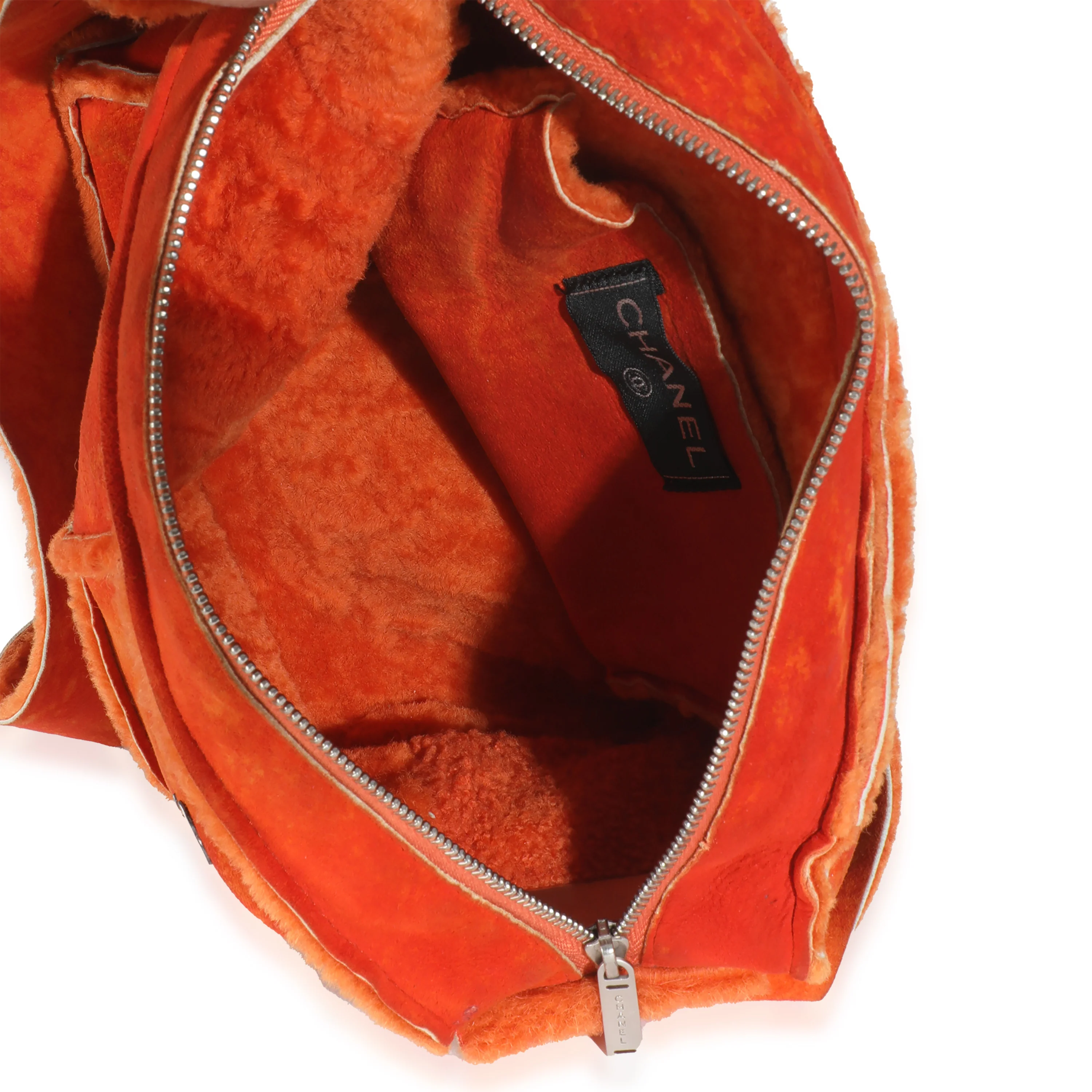 Vintage Orange Suede Shearling CC Logo Messenger - Image 9
