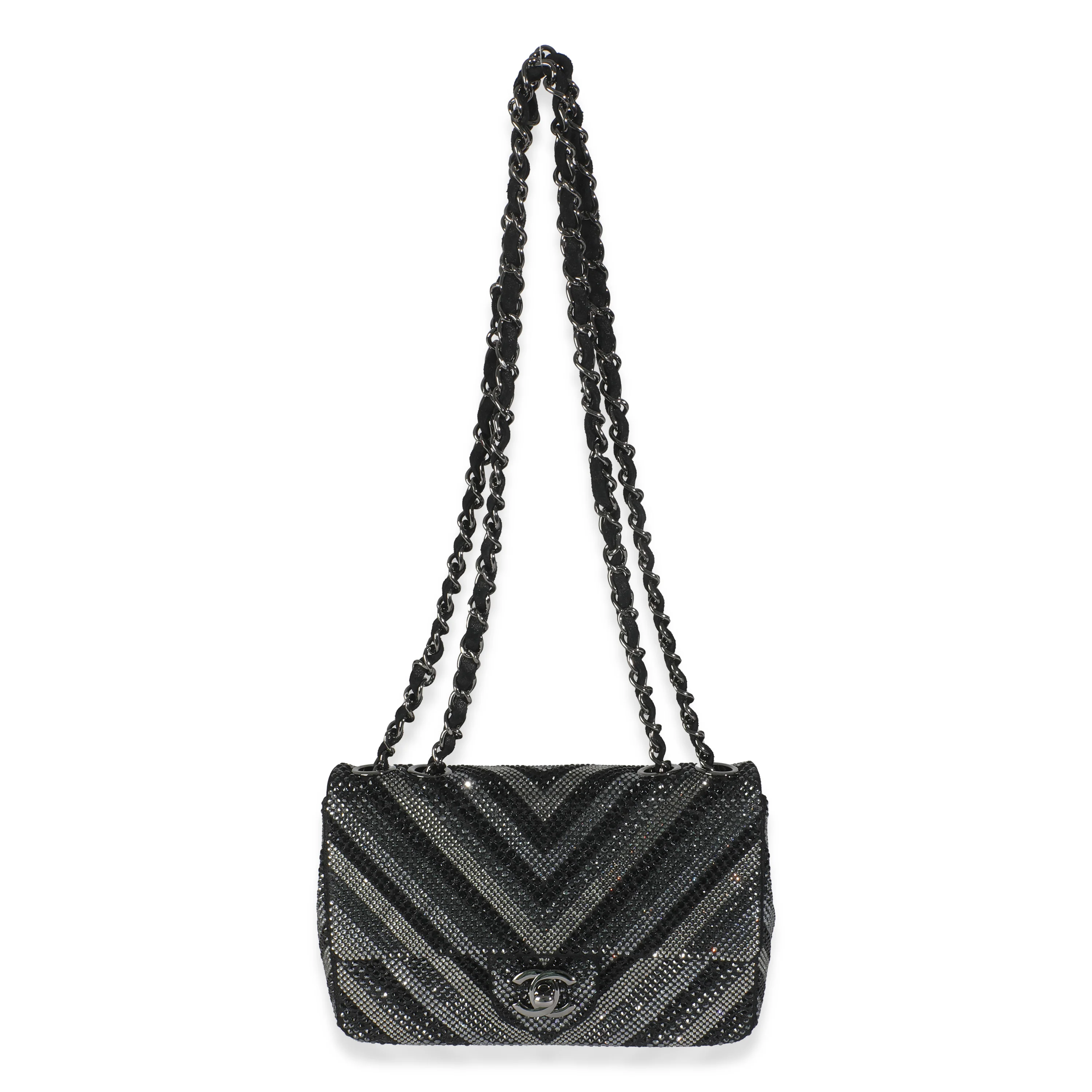 Black Strass CC Chevron Mini Flap Bag - Image 8
