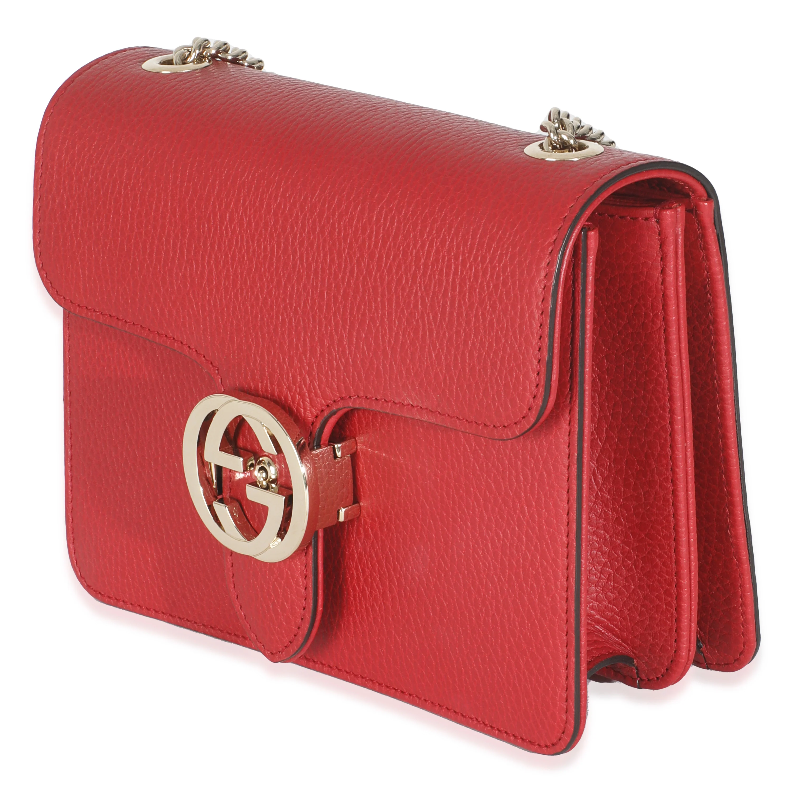 Red Dollar Calfskin Small Interlocking Chain Bag - Image 2
