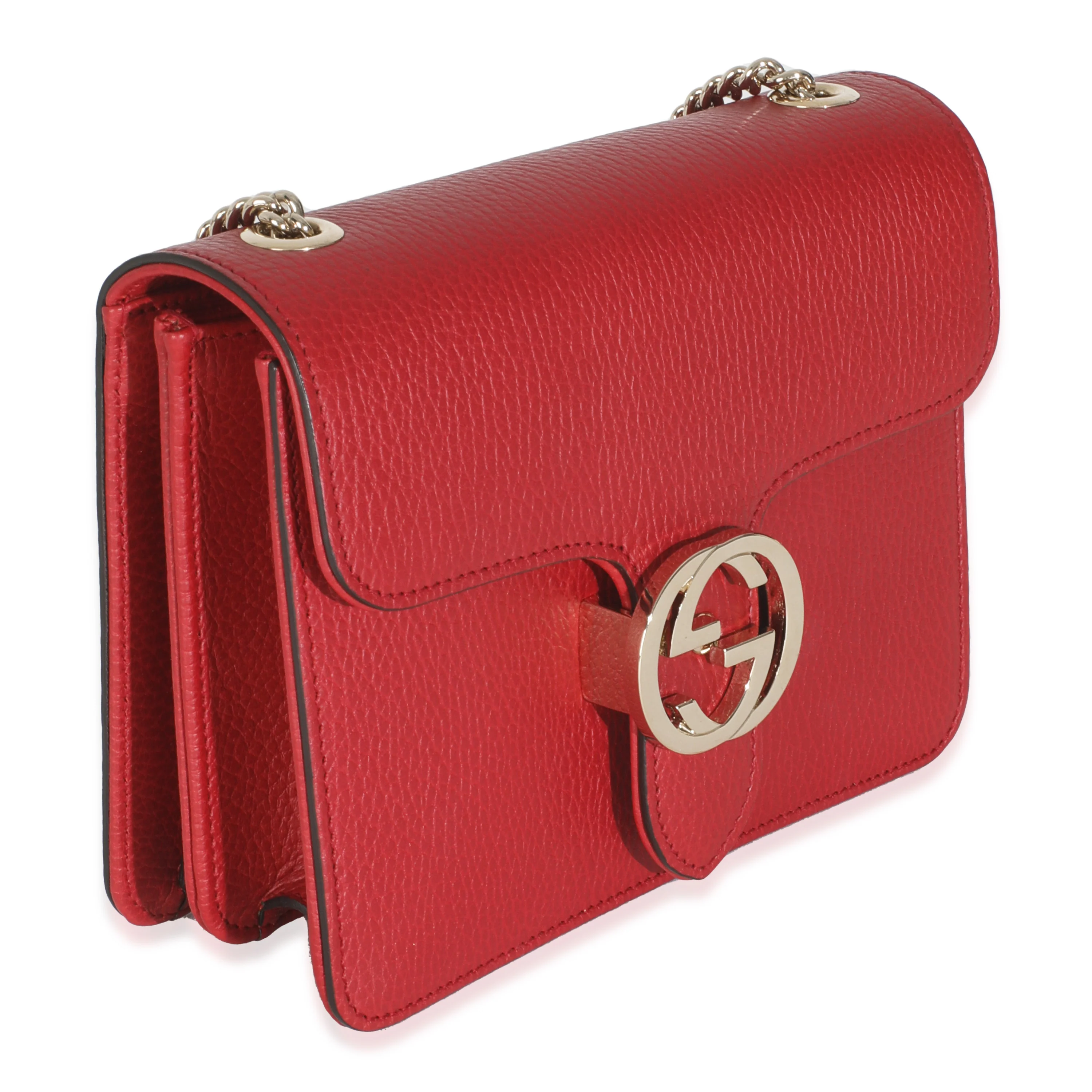 Red Dollar Calfskin Small Interlocking Chain Bag - Image 3