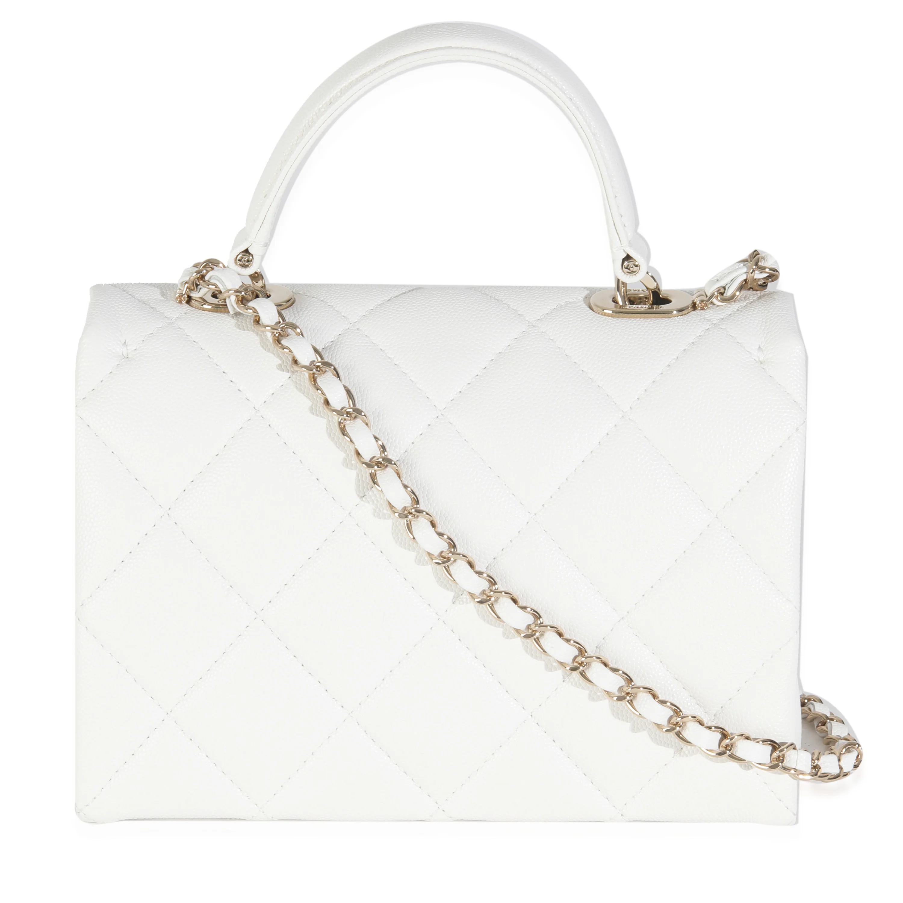 White Quilted Caviar Retro Twist Mini Flap Handbag - Image 4