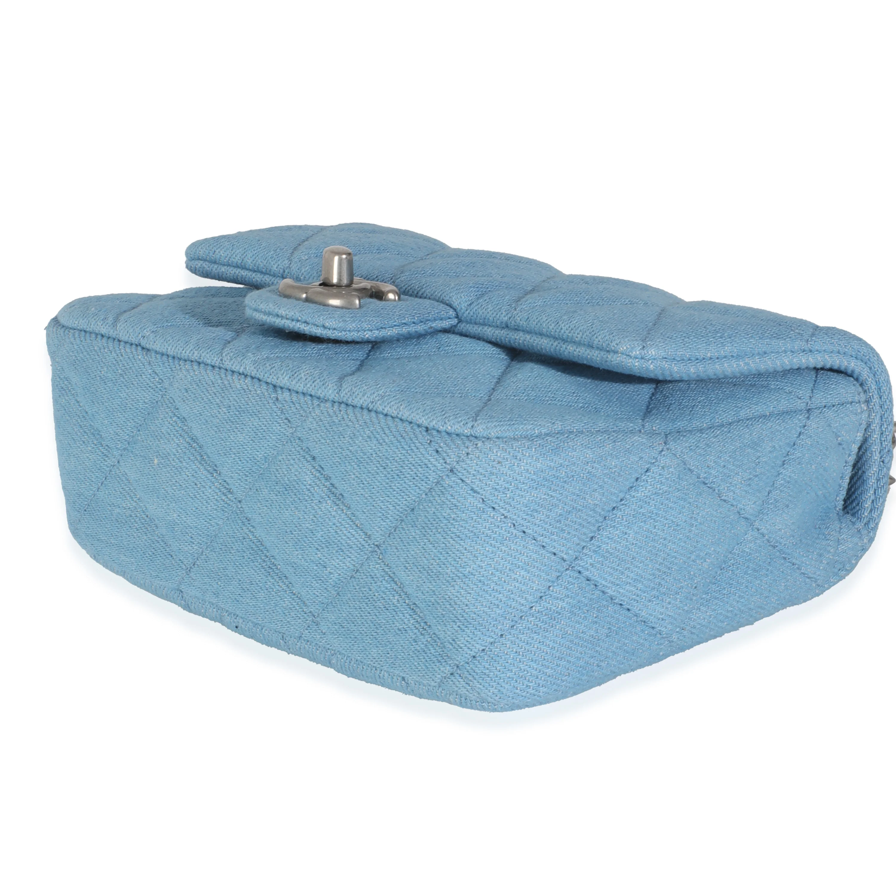 Blue Quilted Denim Sweetheart Mini Flap Bag - Image 7