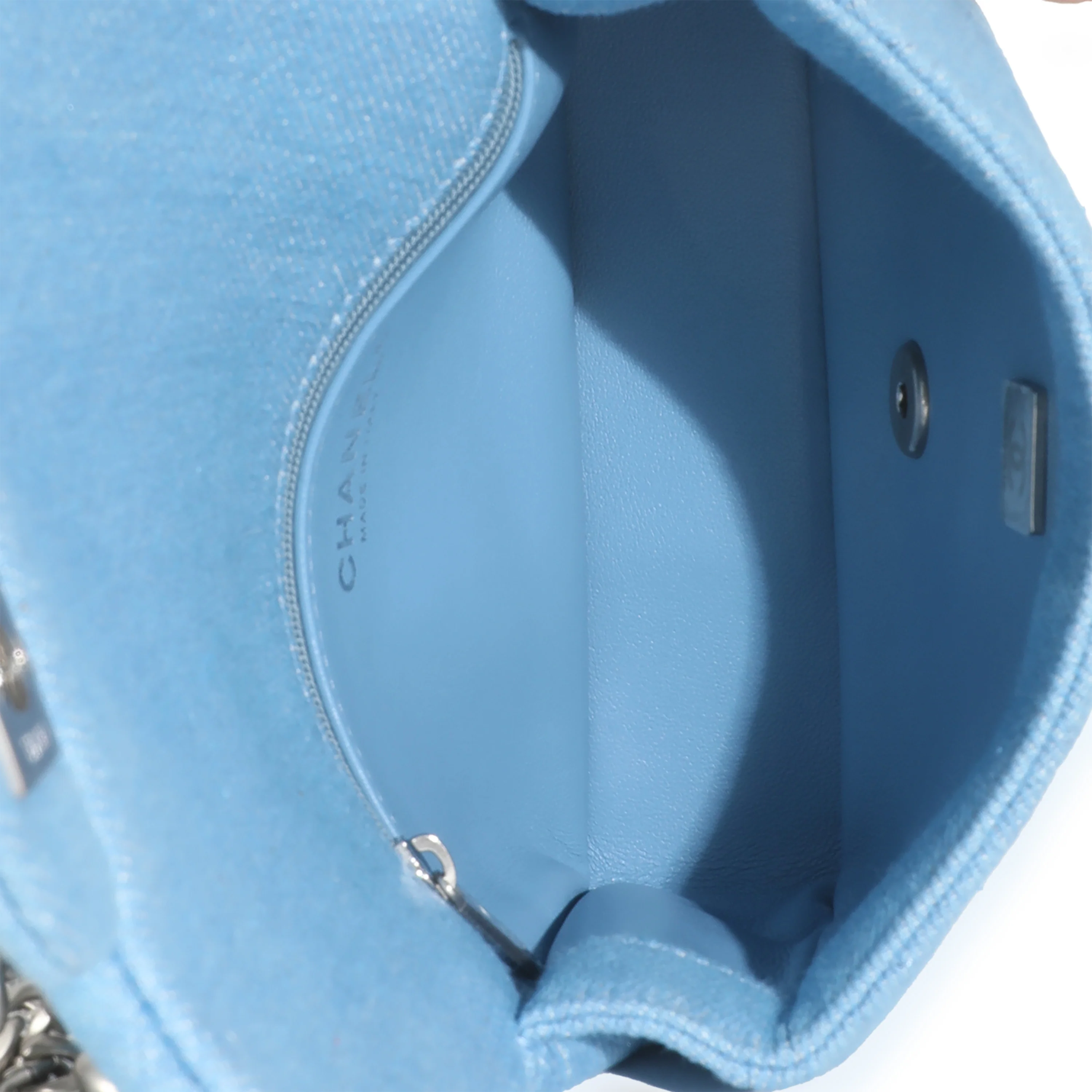 Blue Quilted Denim Sweetheart Mini Flap Bag - Image 9