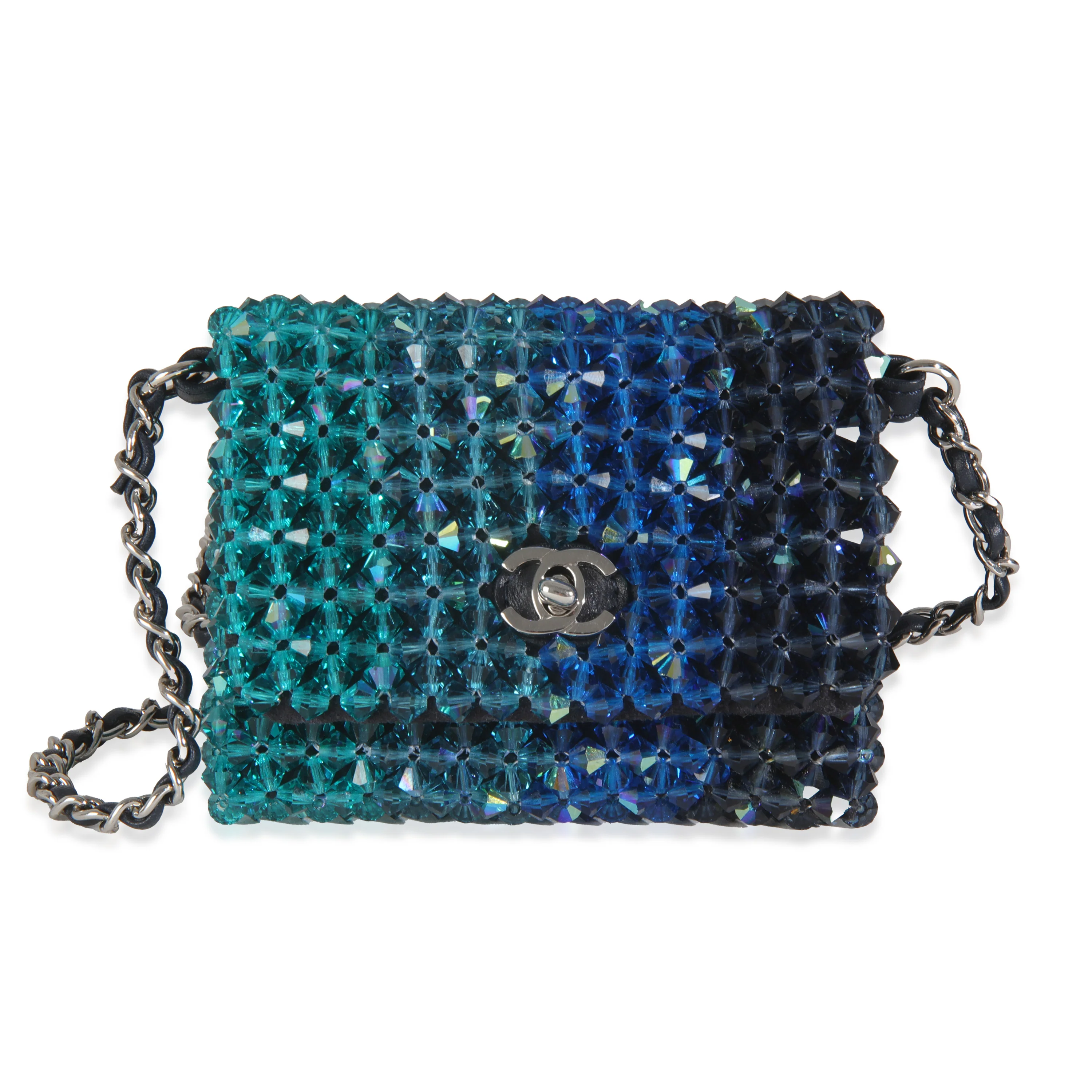 Blue Ombre Beaded Micro Clutch On Chain