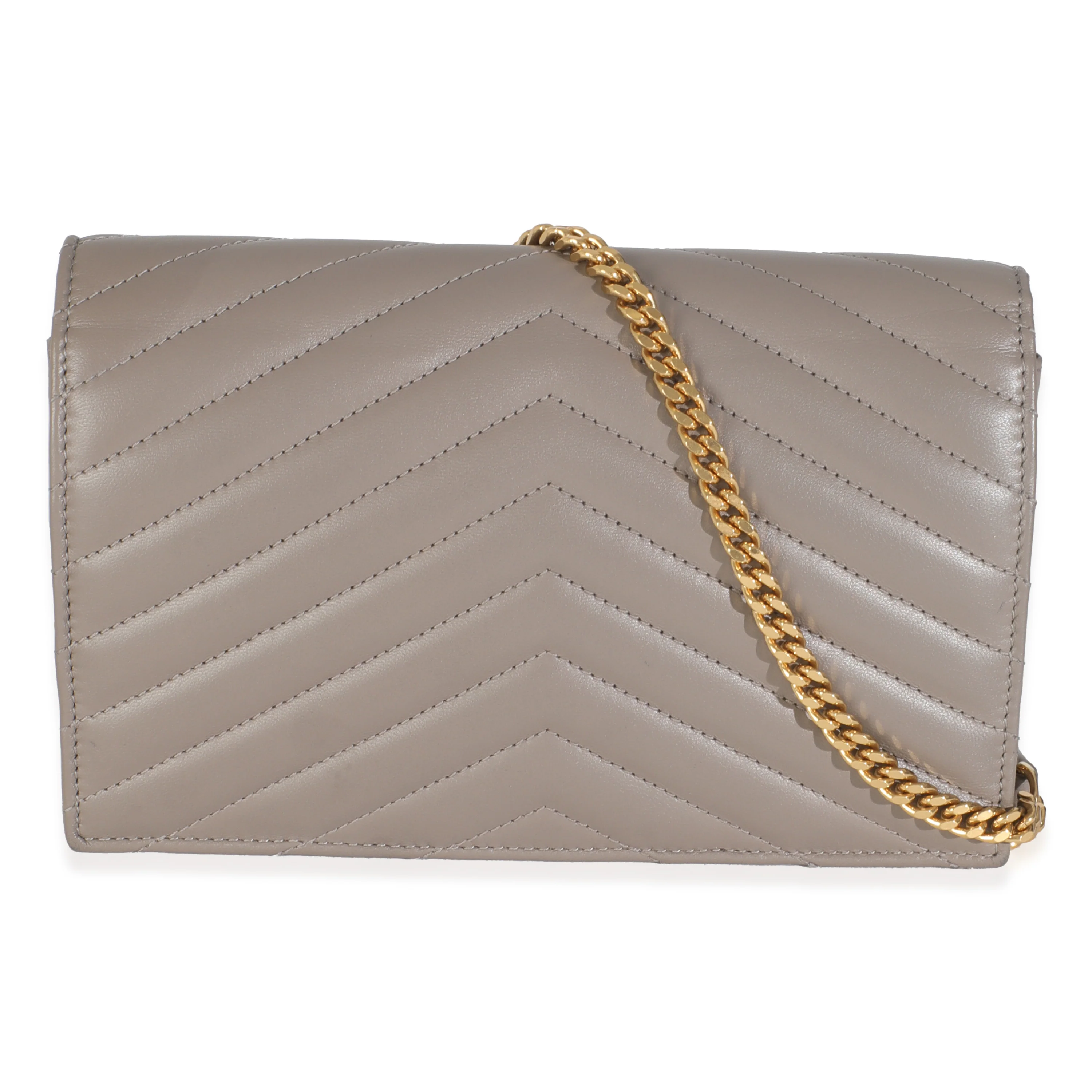 Grey Calfskin Chevron Cassandre Envelope Chain Wallet - Image 4