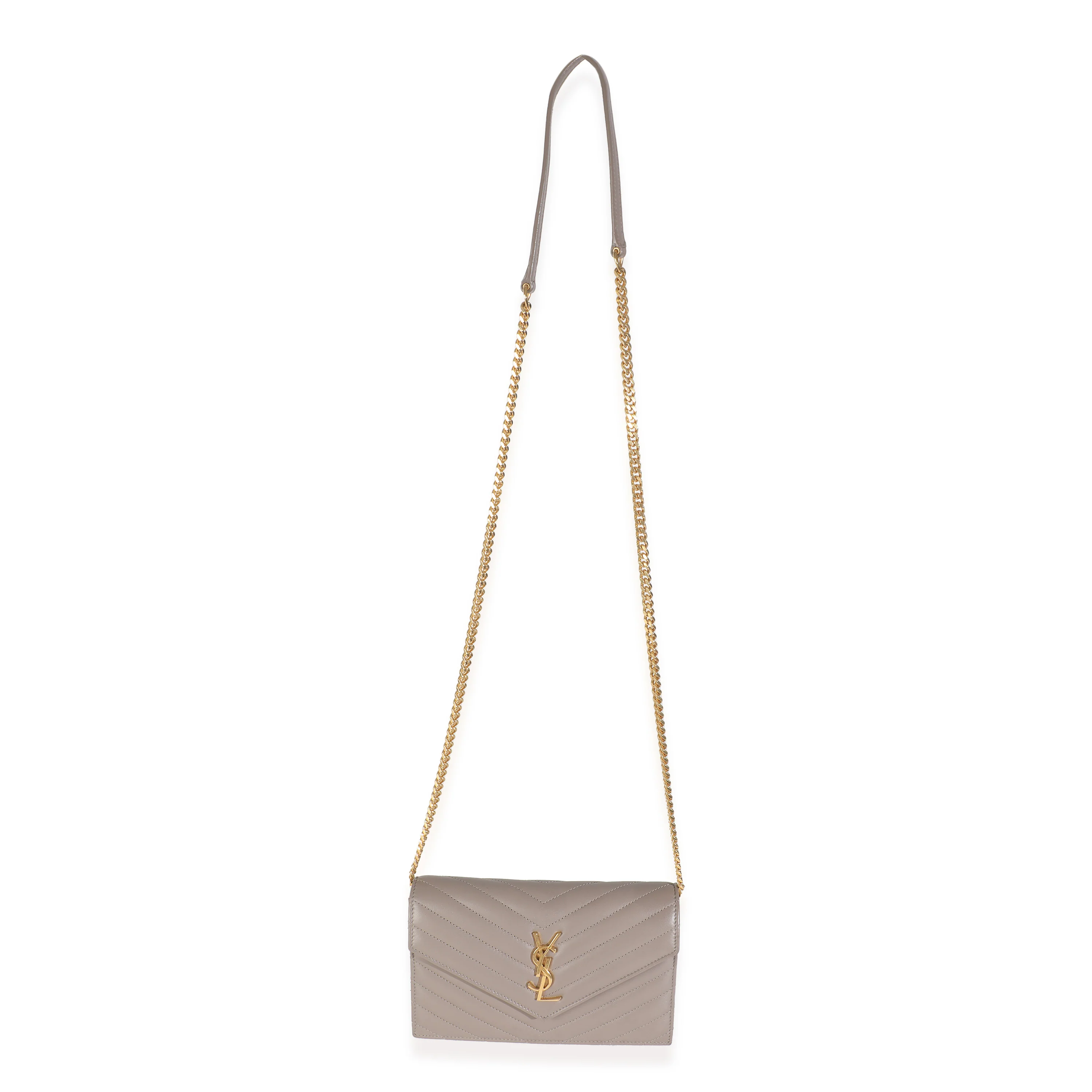 Grey Calfskin Chevron Cassandre Envelope Chain Wallet - Image 8
