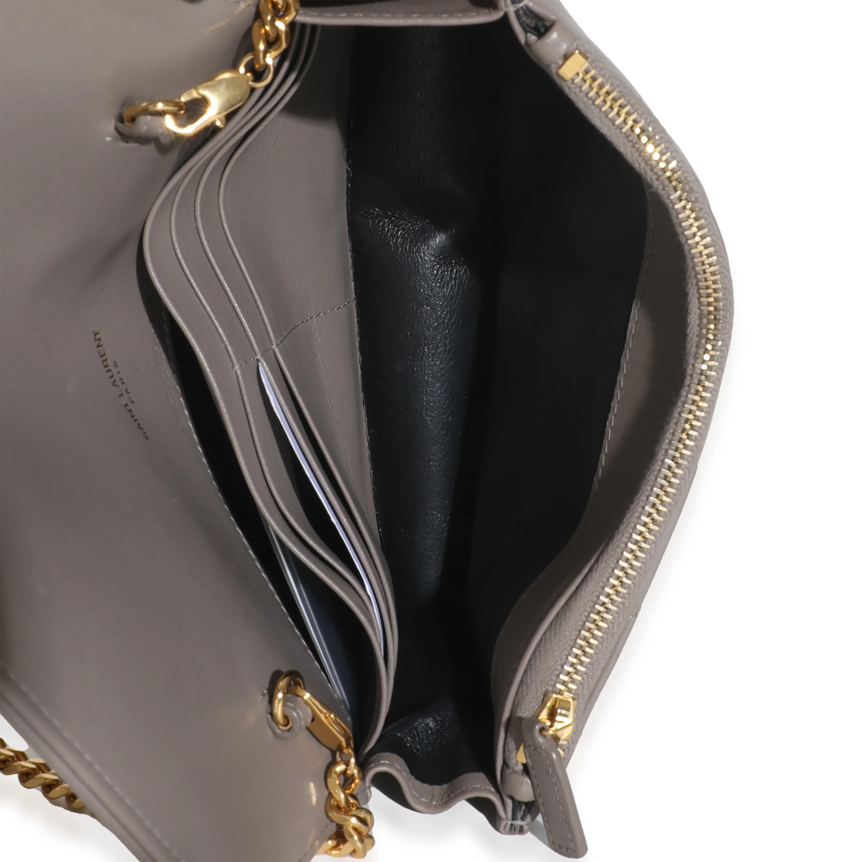 Grey Calfskin Chevron Cassandre Envelope Chain Wallet - Image 9