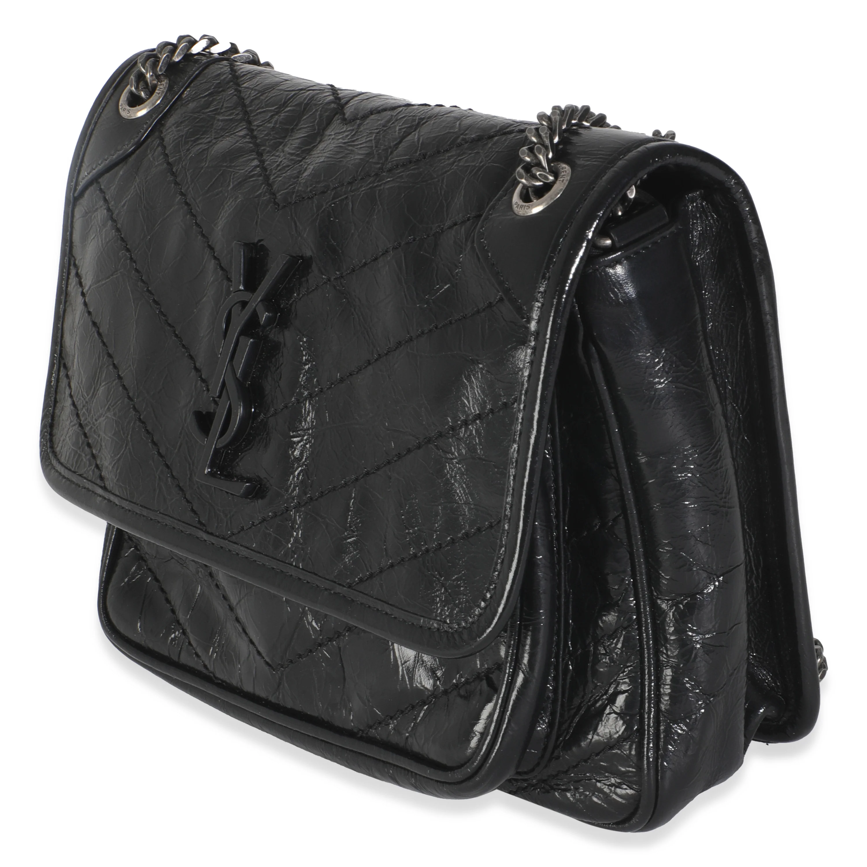 Black Crinkled Calfskin Matelasse Baby Niki Chain Satchel - Image 2