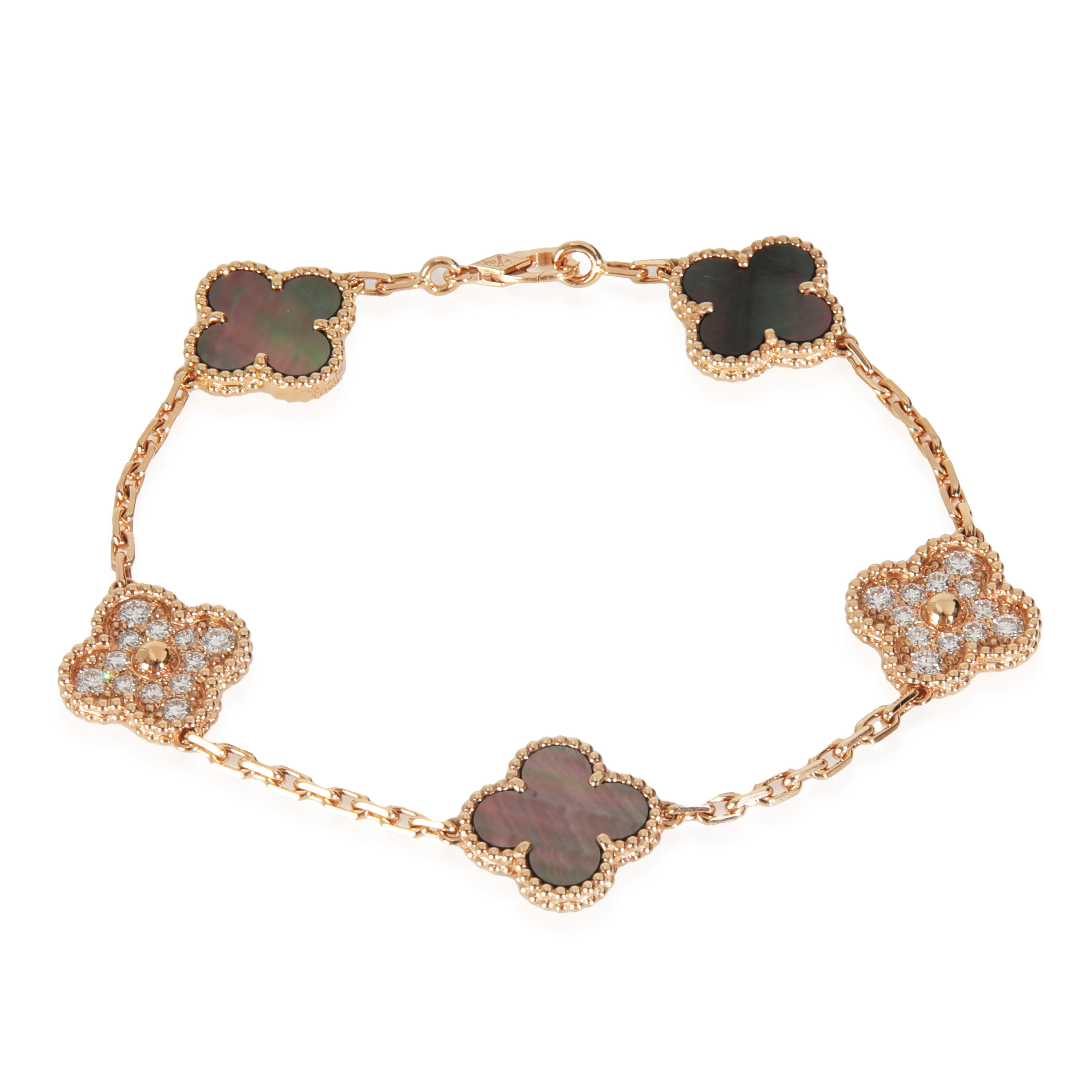Rose Gold Mother Of Pearl & Diamond Alhambra Bracelet