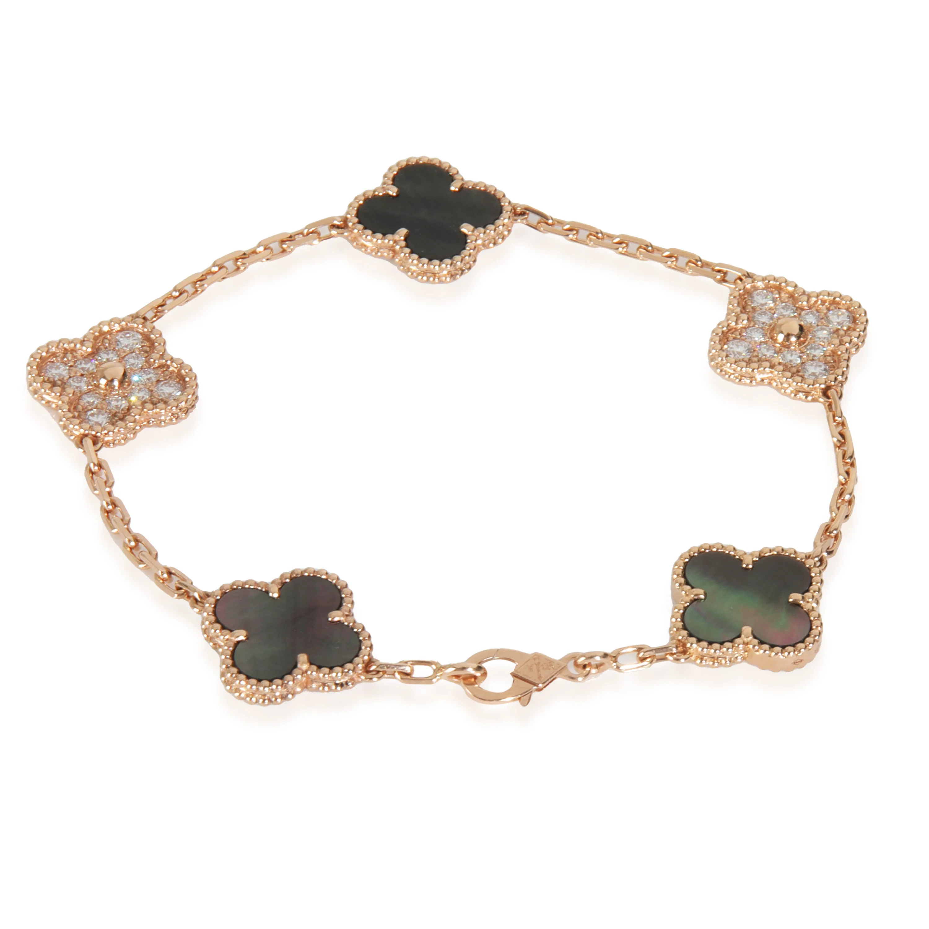 Rose Gold Mother Of Pearl & Diamond Alhambra Bracelet - Image 3
