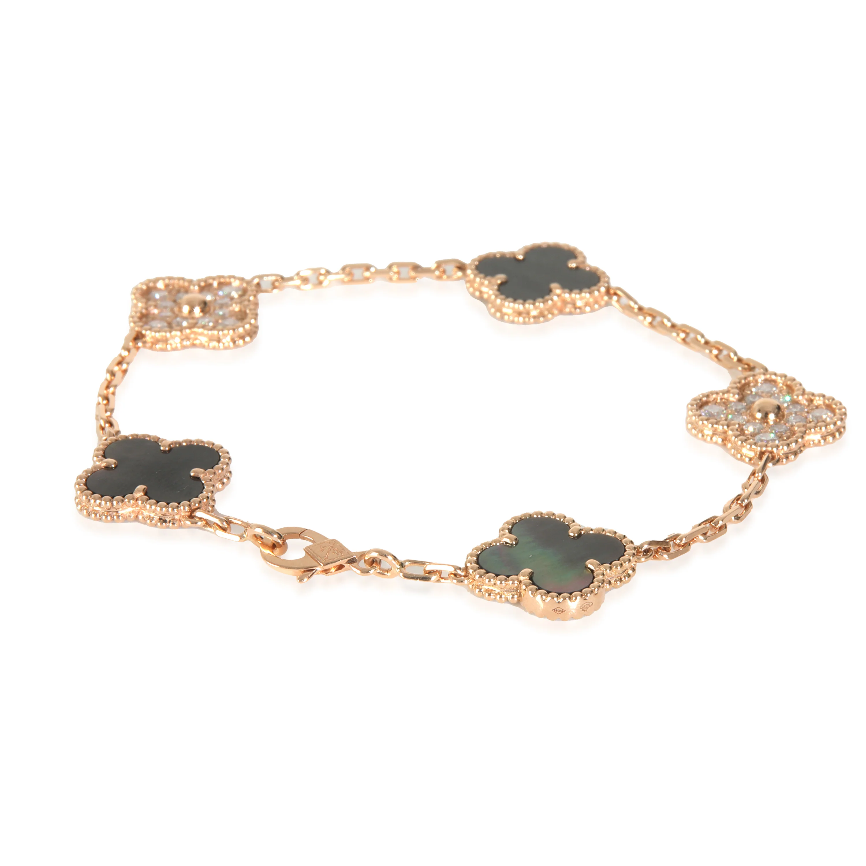 Rose Gold Mother Of Pearl & Diamond Alhambra Bracelet - Image 4