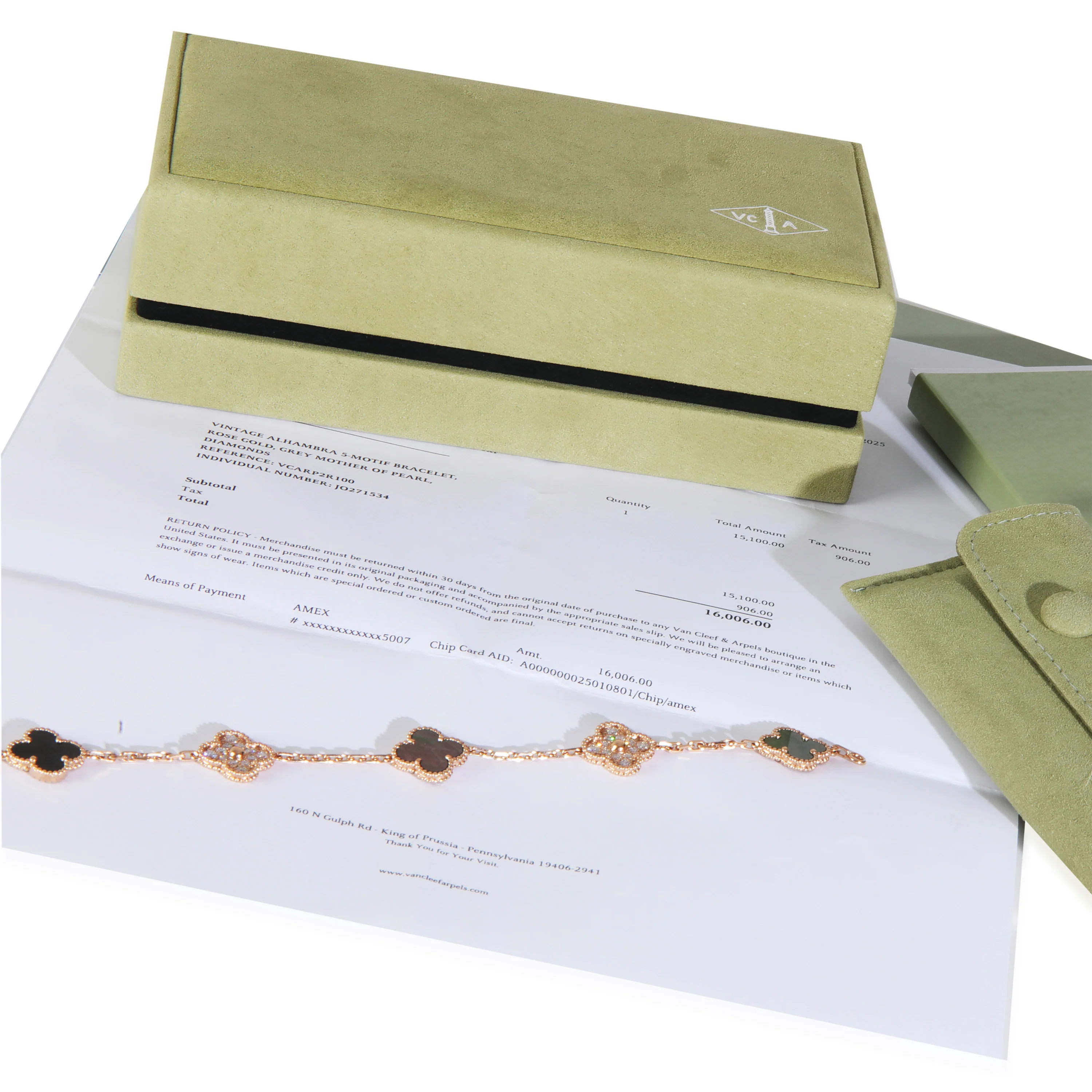 Rose Gold Mother Of Pearl & Diamond Alhambra Bracelet - Image 6