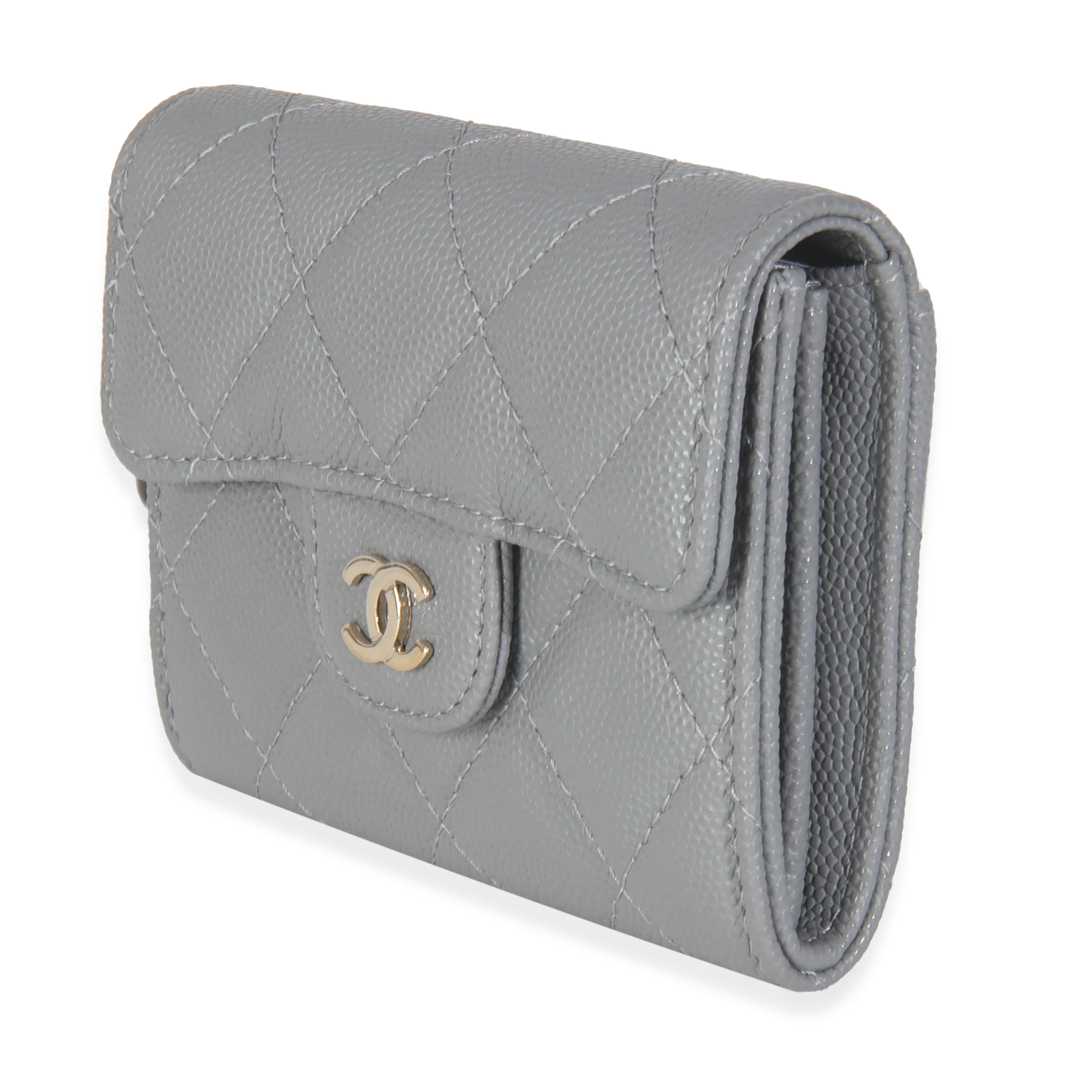 20C Grey Quilted Caviar Compact Wallet - Image 2