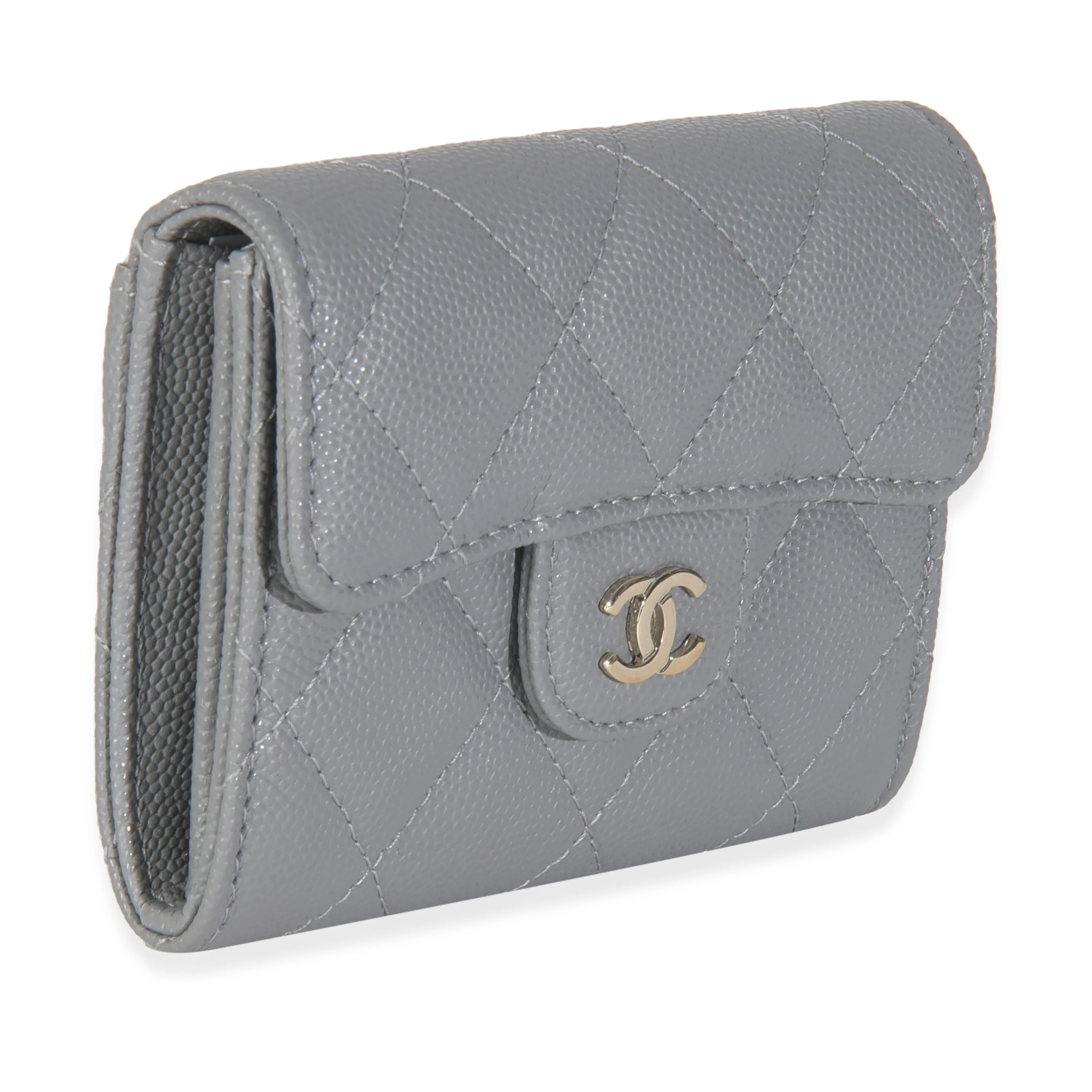 20C Grey Quilted Caviar Compact Wallet - Image 3