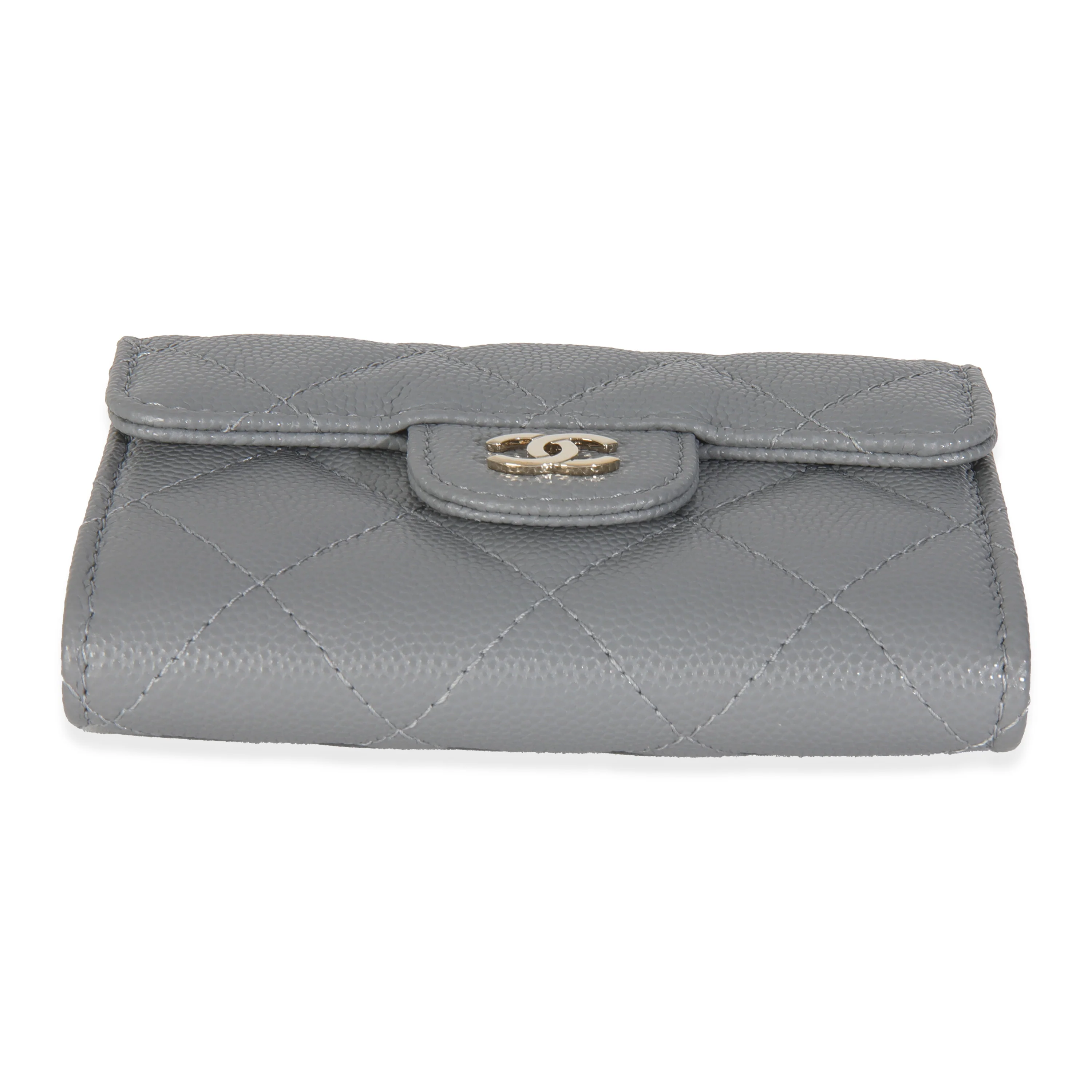 20C Grey Quilted Caviar Compact Wallet - Image 5