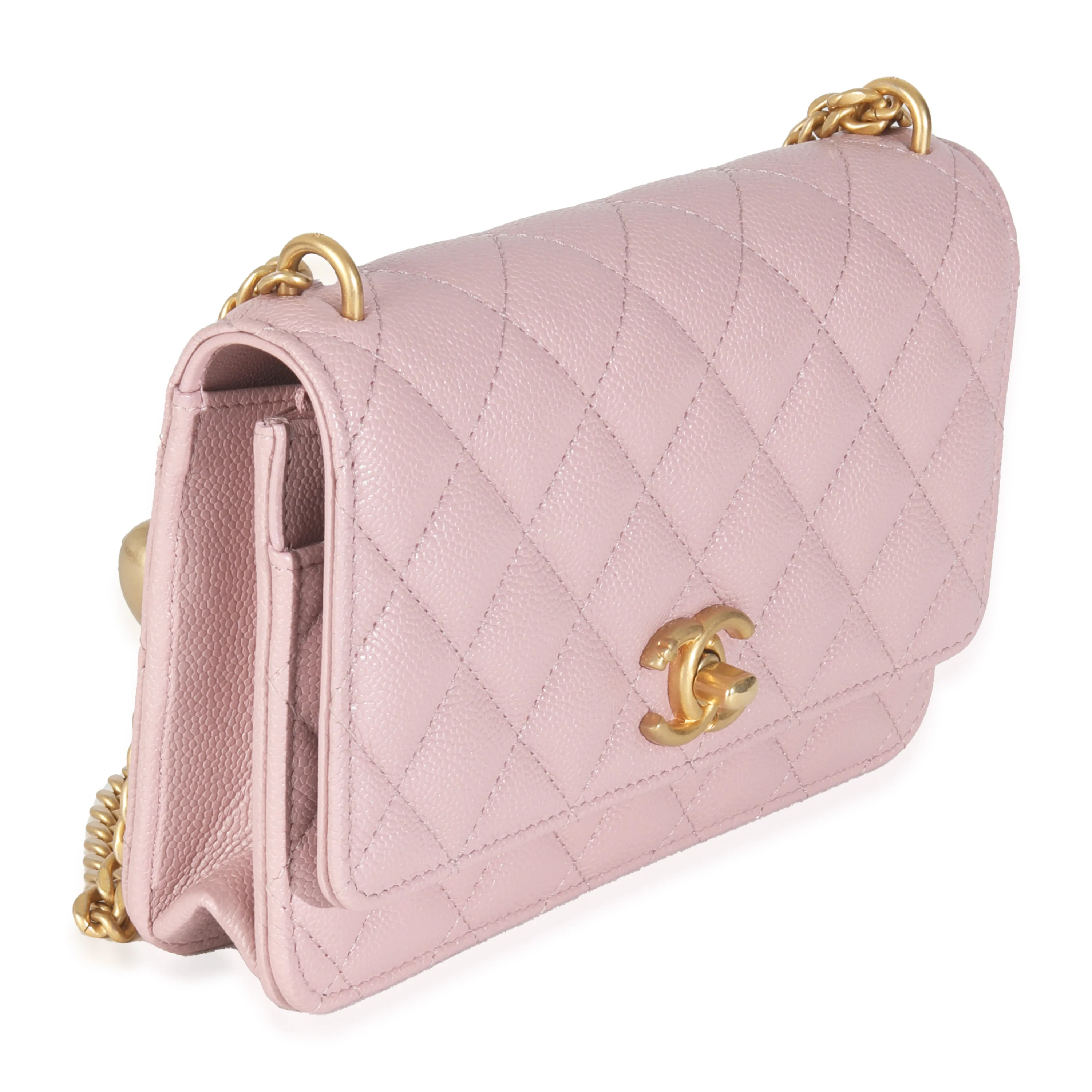 Pink Quilted Caviar Sweetheart Wallet On Chain - Image 3