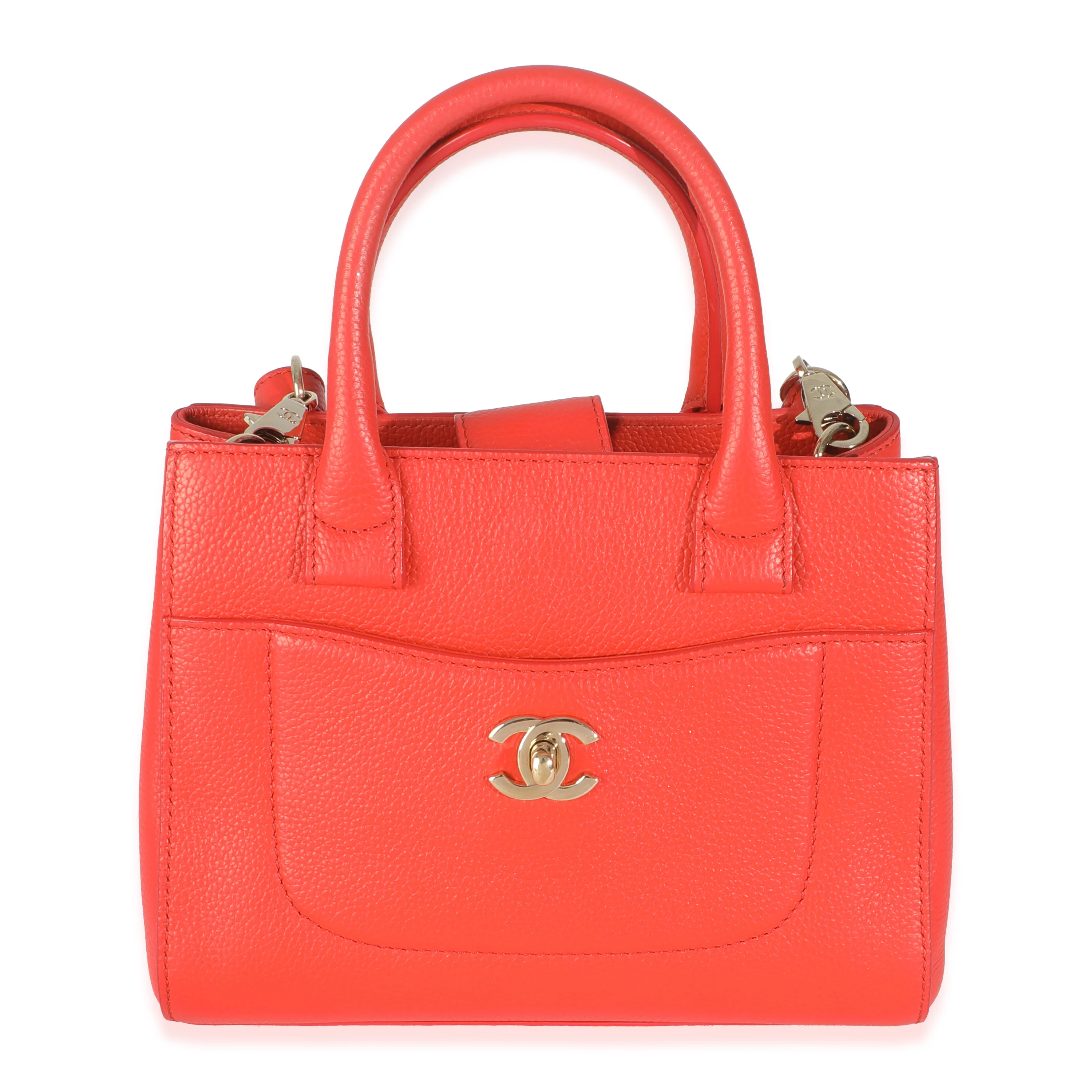 Orange Grained Calfskin Mini Neo Executive Shopper Tote