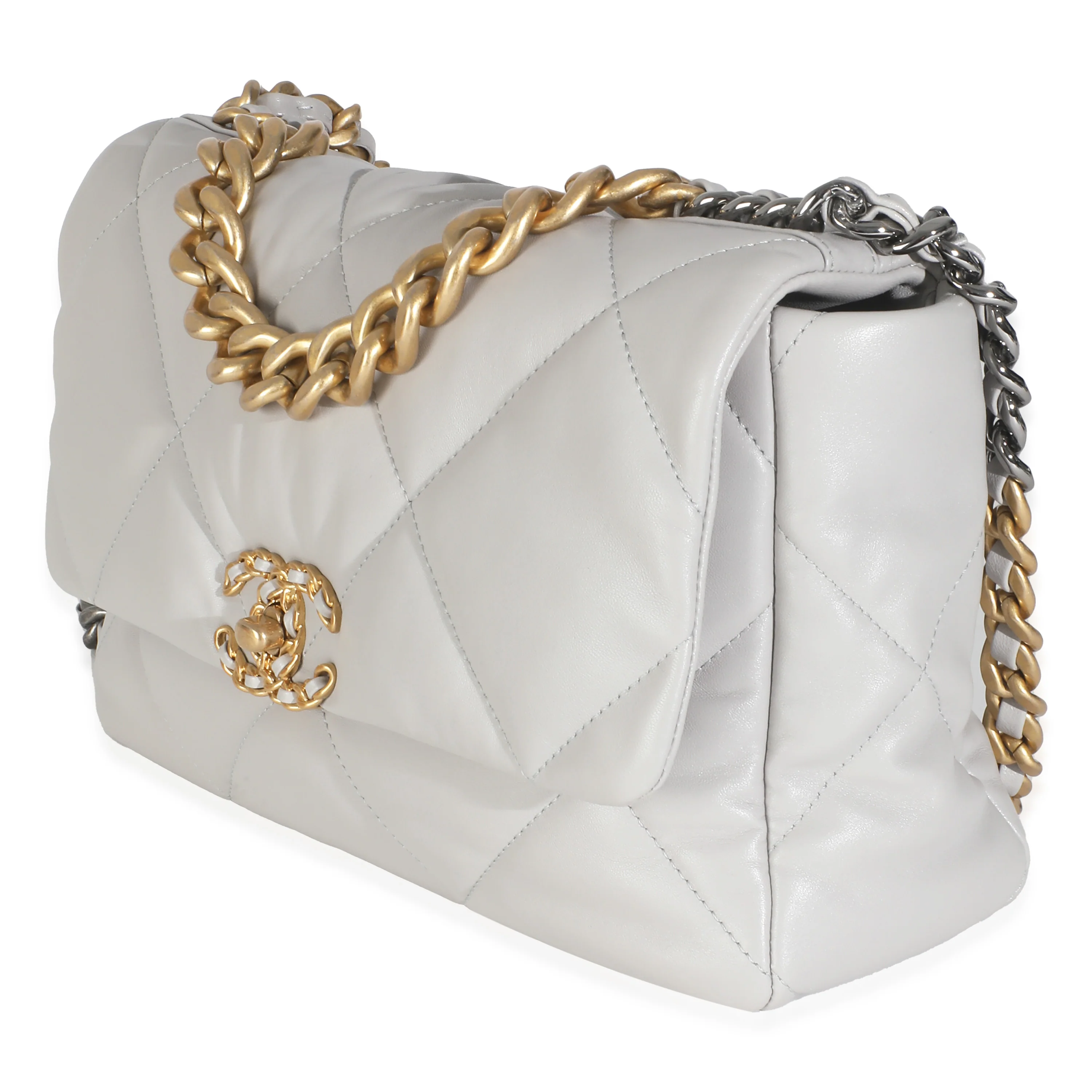 Light Grey Quilted Lambskin Large Chanel 19 Flap Bag - Image 2