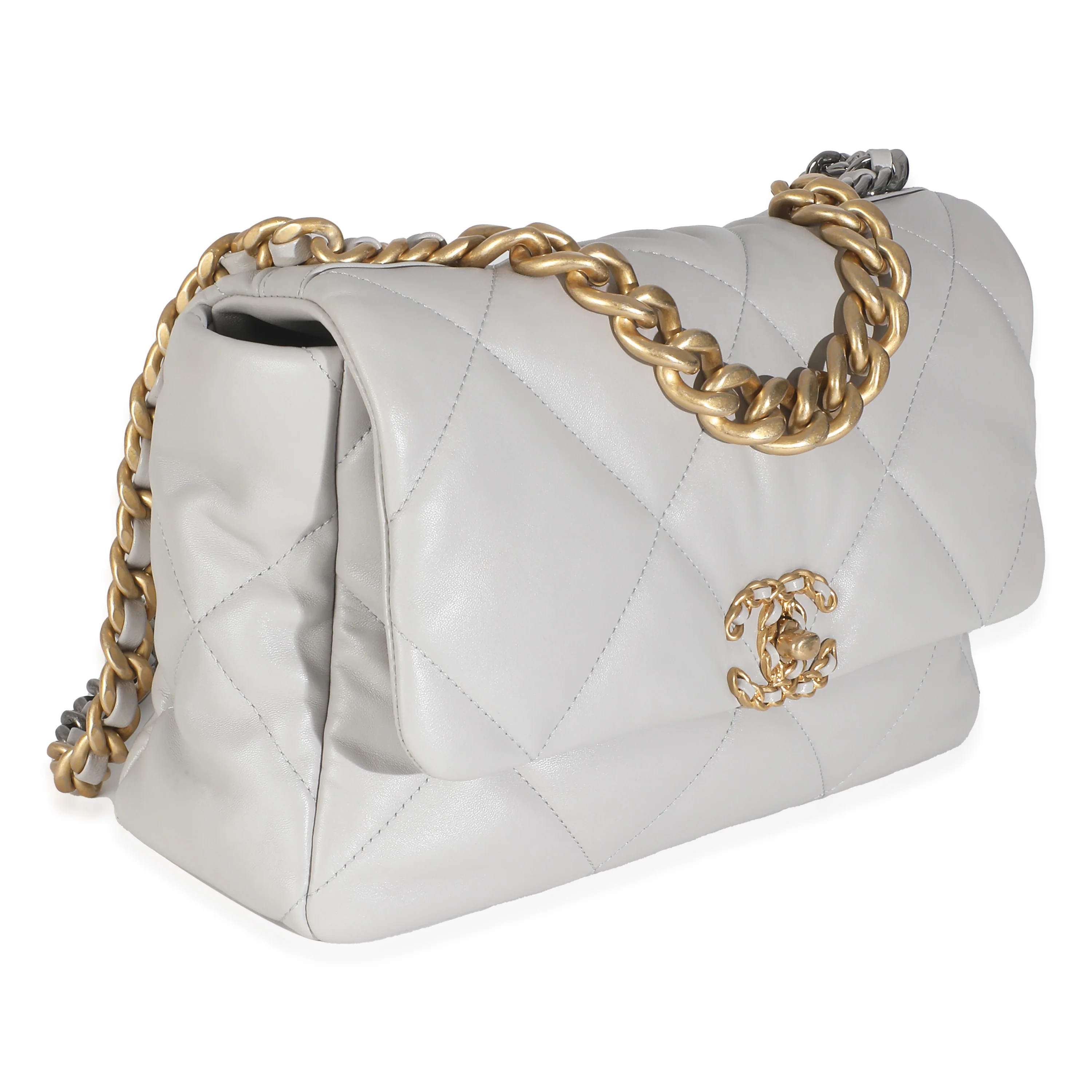 Light Grey Quilted Lambskin Large Chanel 19 Flap Bag - Image 3