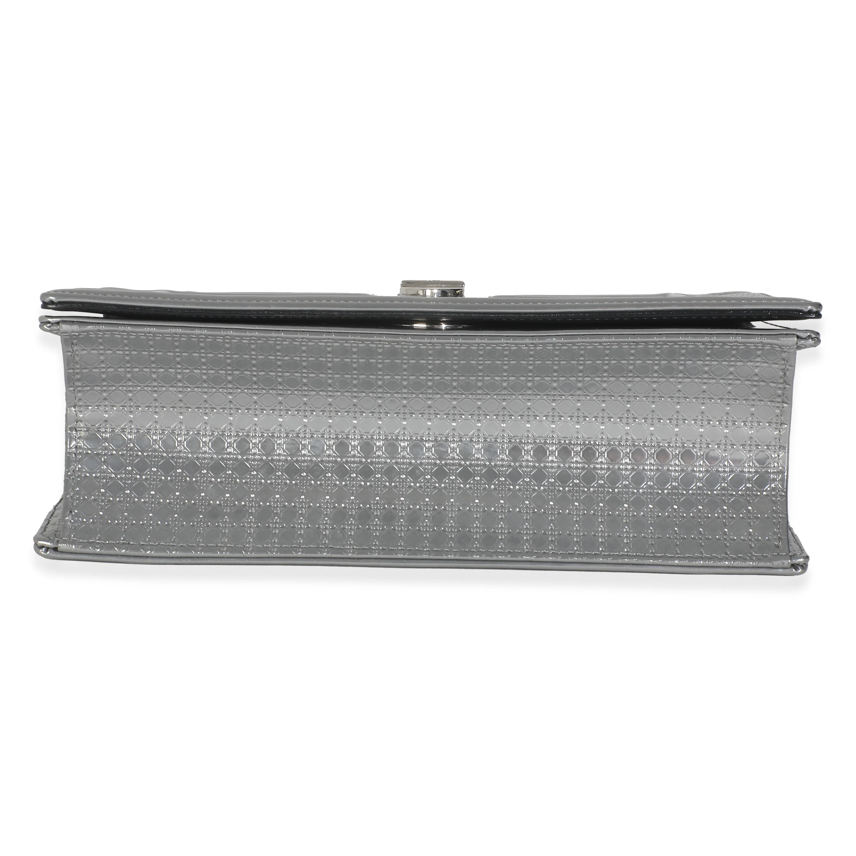 Silver Metallic Micro Cannage Patent Medium Diorama Flap Bag - Image 4